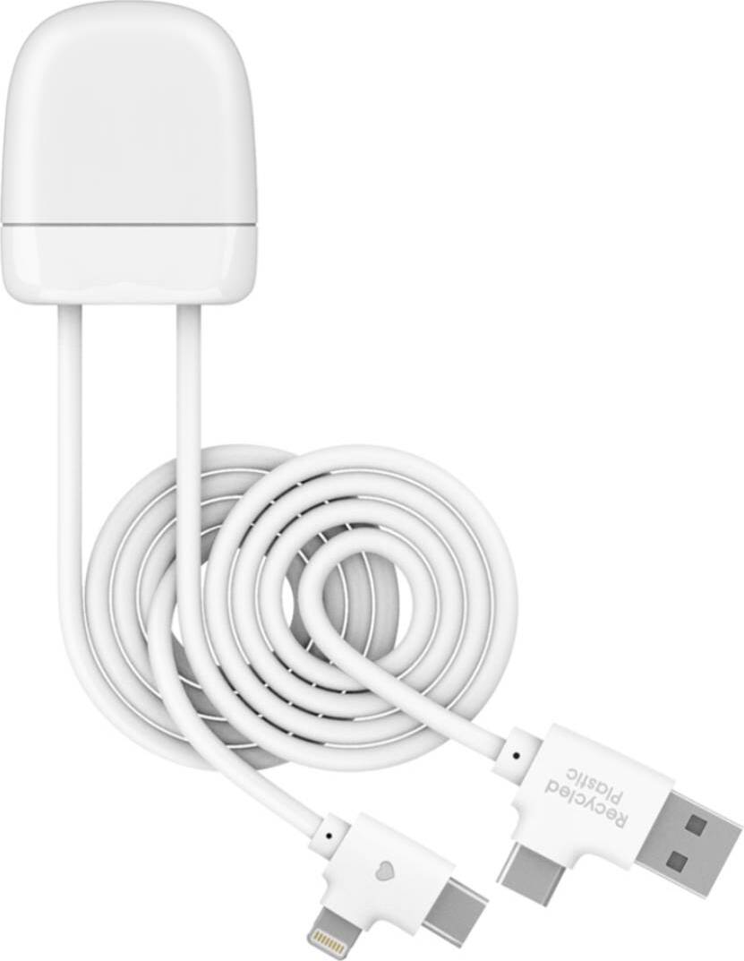 XOOPAR, 4-in-1 Lade- und Datenkabel USB A+C / USB C+Lightning Ice-Tag, Weiß XOOPARCBLICETAG1MWHT
