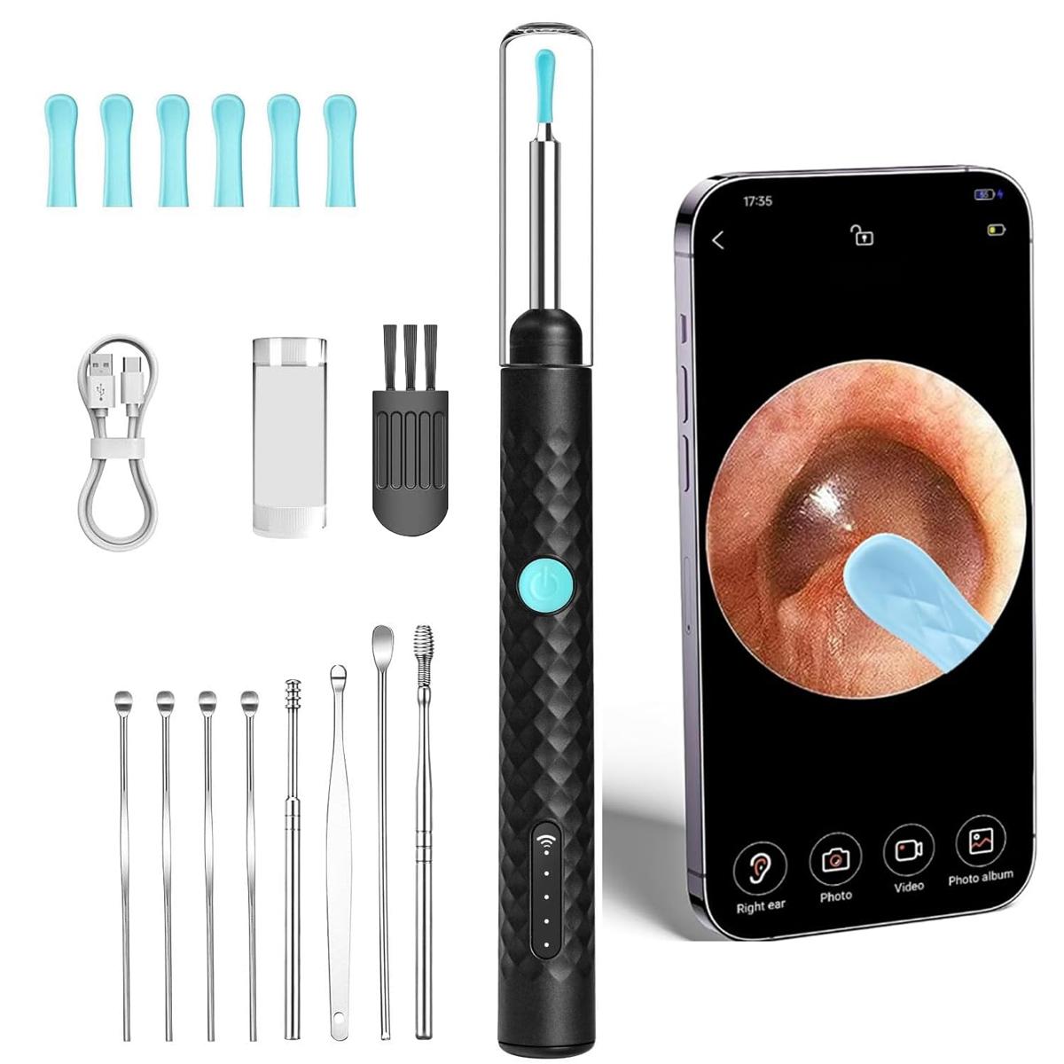 Slyrun Visueller Ohrreiniger, digitales 1080P-HD-Otoskop, 360°-Weitwinkelobjektiv, 6 LEDs, kompatibel mit iOS- und Android-Smartphones und -Tablets KAUF-VIST-HB2210-024