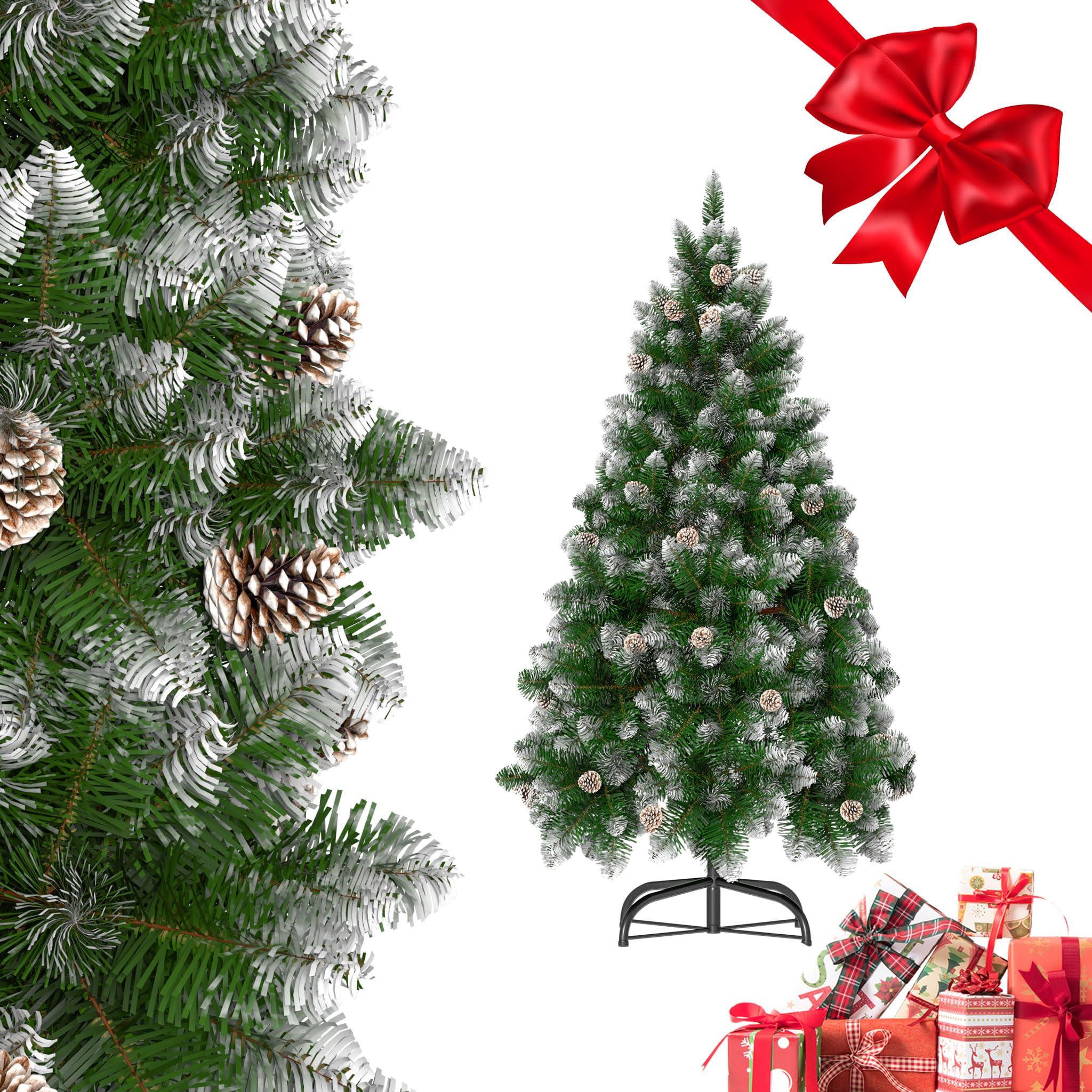 ROSEJANE Künstlicher Weihnachtsbaum 180 cm mit Zapfen & Schneeoptik, 500 Zweigspitzen, Kunsttanne mit Metallständer