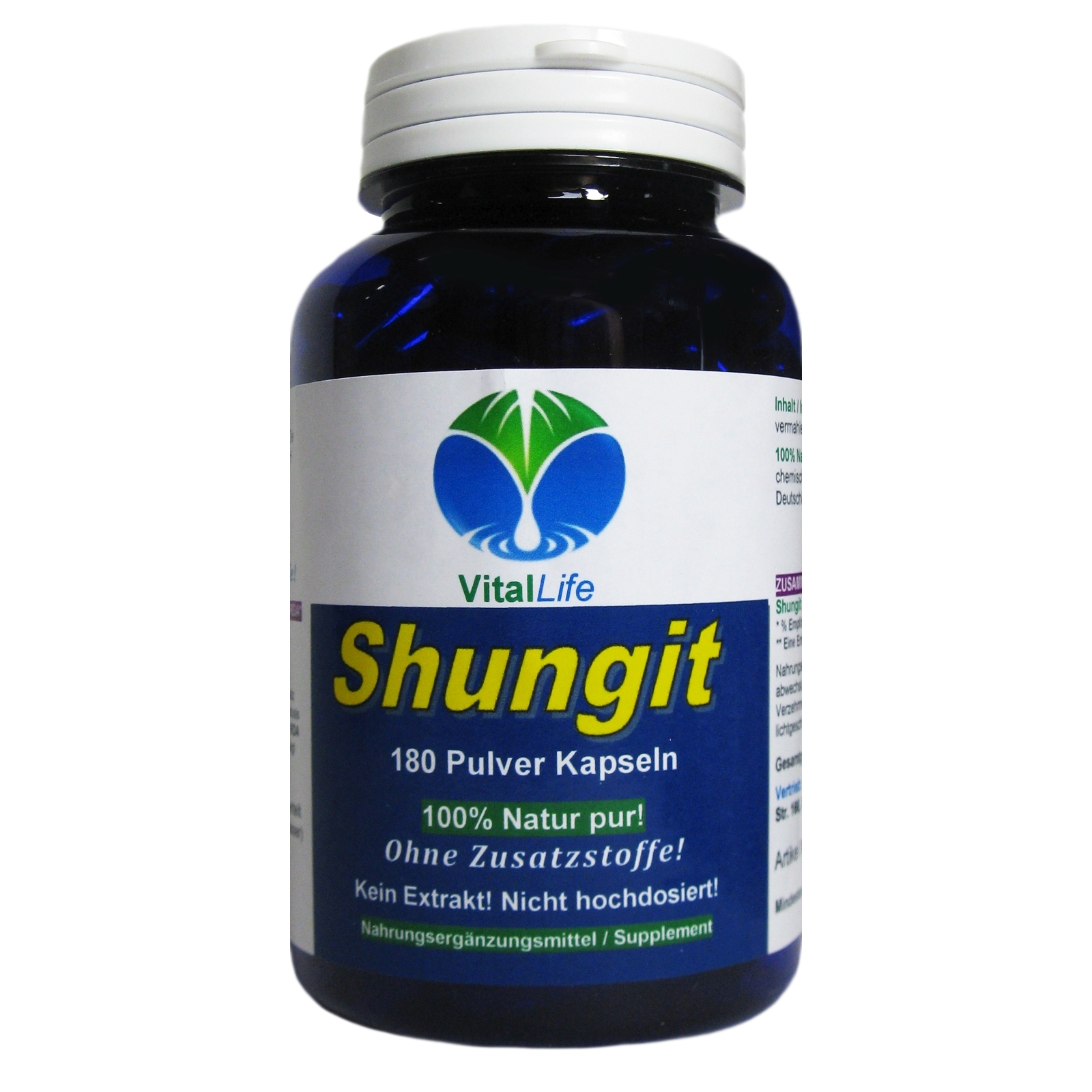VitalLeben Shungit Edel Schungit 180 Pulver Kapseln aus Karelien NATUR pur OHNE Zusatzstoffe 26327-180