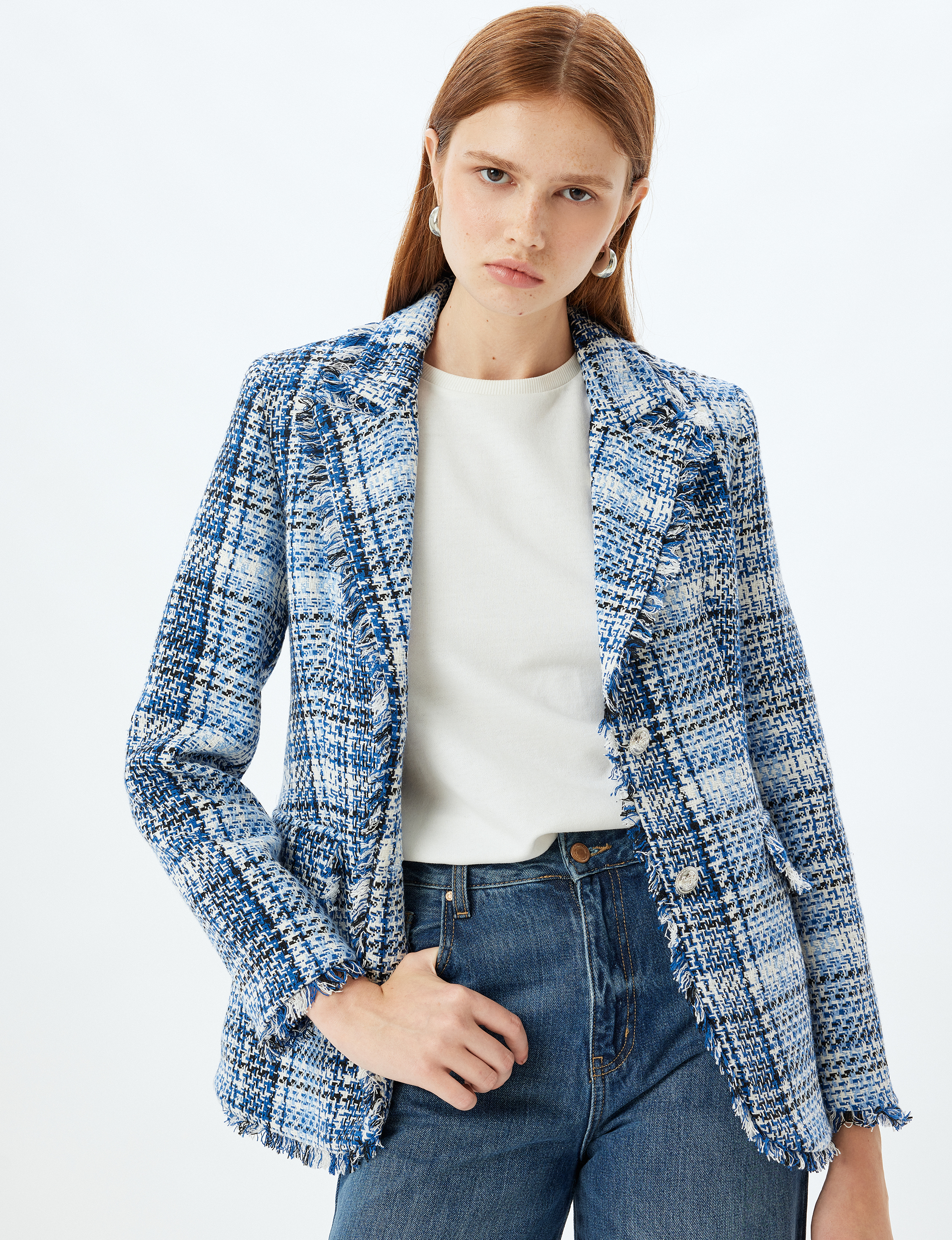 Koton Blazer Blau Gemustert