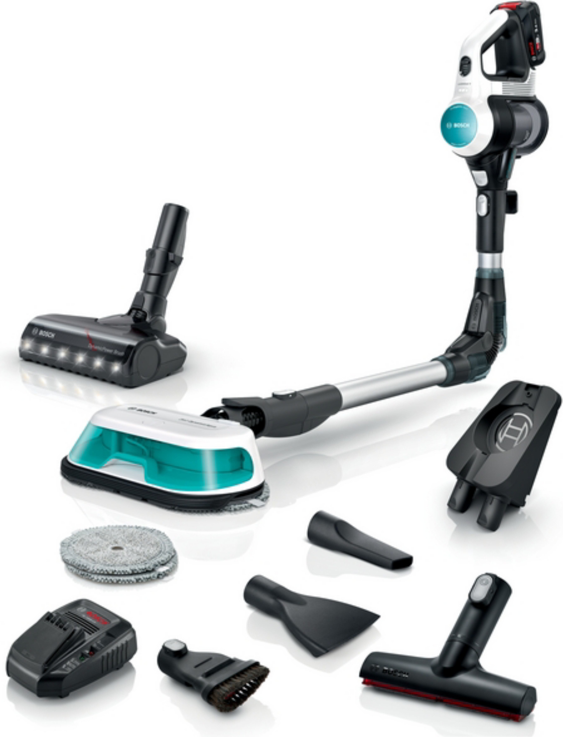 Akumulátorový vysávač Bosch BKS71HYG1 s funkciou stierania, ProHygienic, Aqua, tryska s LED osvetlením, bez vrecka, biely
