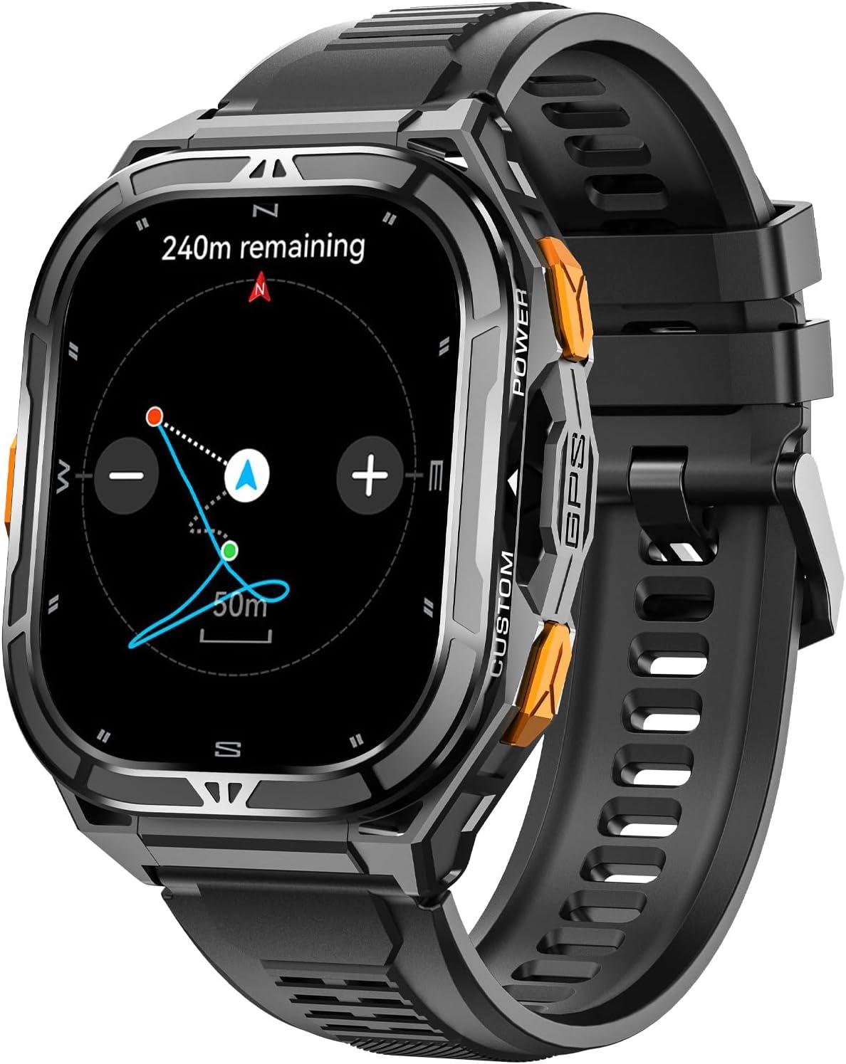 GPS Smartwatch, Bluetooth, veľký ciferník, náramkové hodinky pre mužov a ženy, s volaním, športom, krokomerom, vodotesné, 3 ATM, viacero aktivít