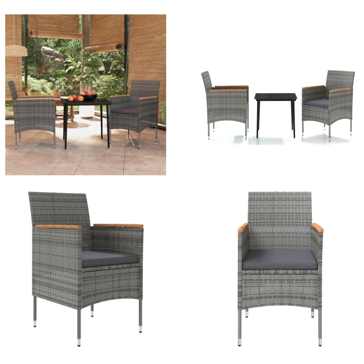 vidaXL 3-dielny záhradný jedálenský set s vankúšmi sivý a čierny - Záhradný jedálenský set - Záhradné jedálenské sety - Záhradný set nábytku - Záhradný set nábytku