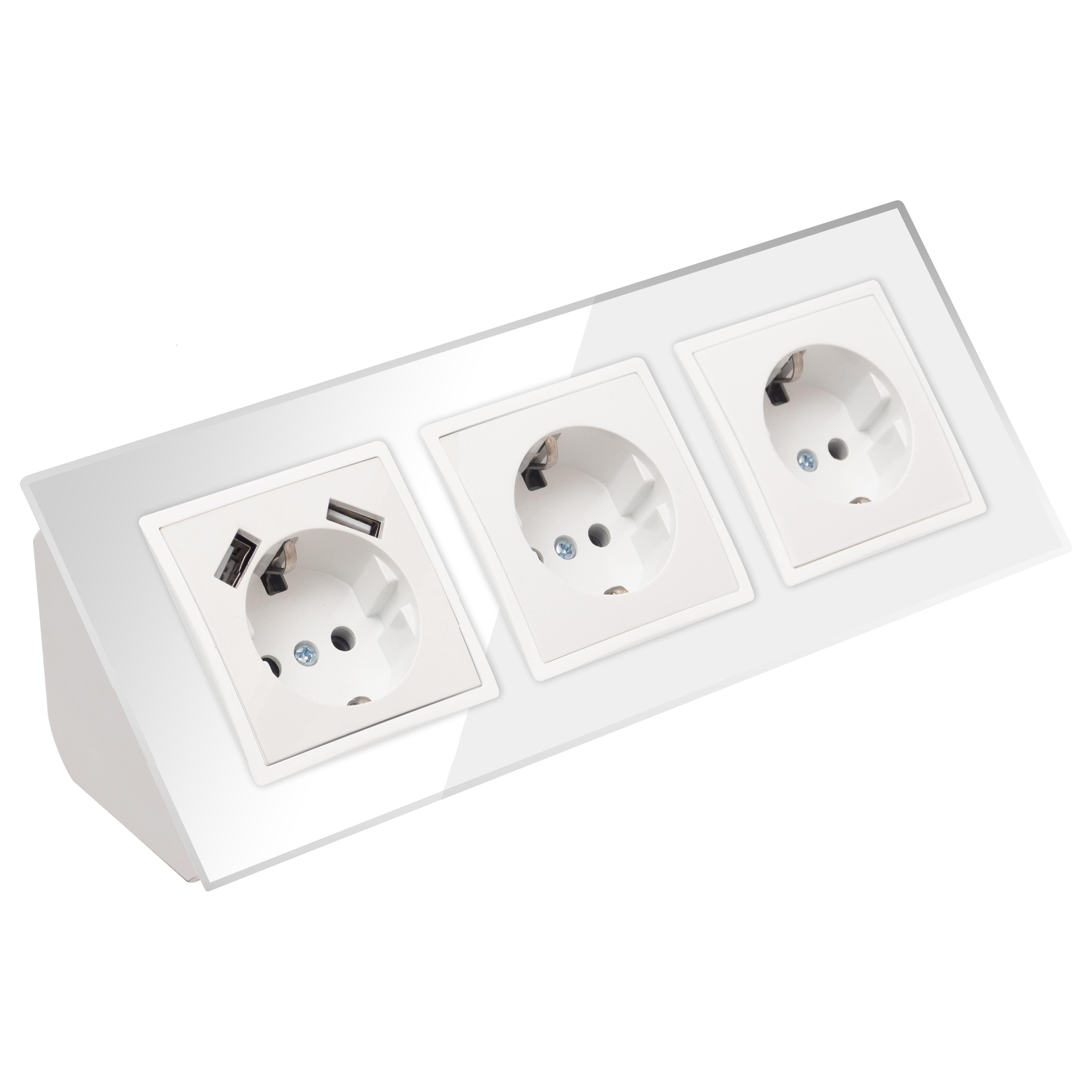 Adelid Glas Ecksteckdose 3-fach Steckdose und Steckdose mit USB Steckdosenblock 45° Verteilerdose weiß.