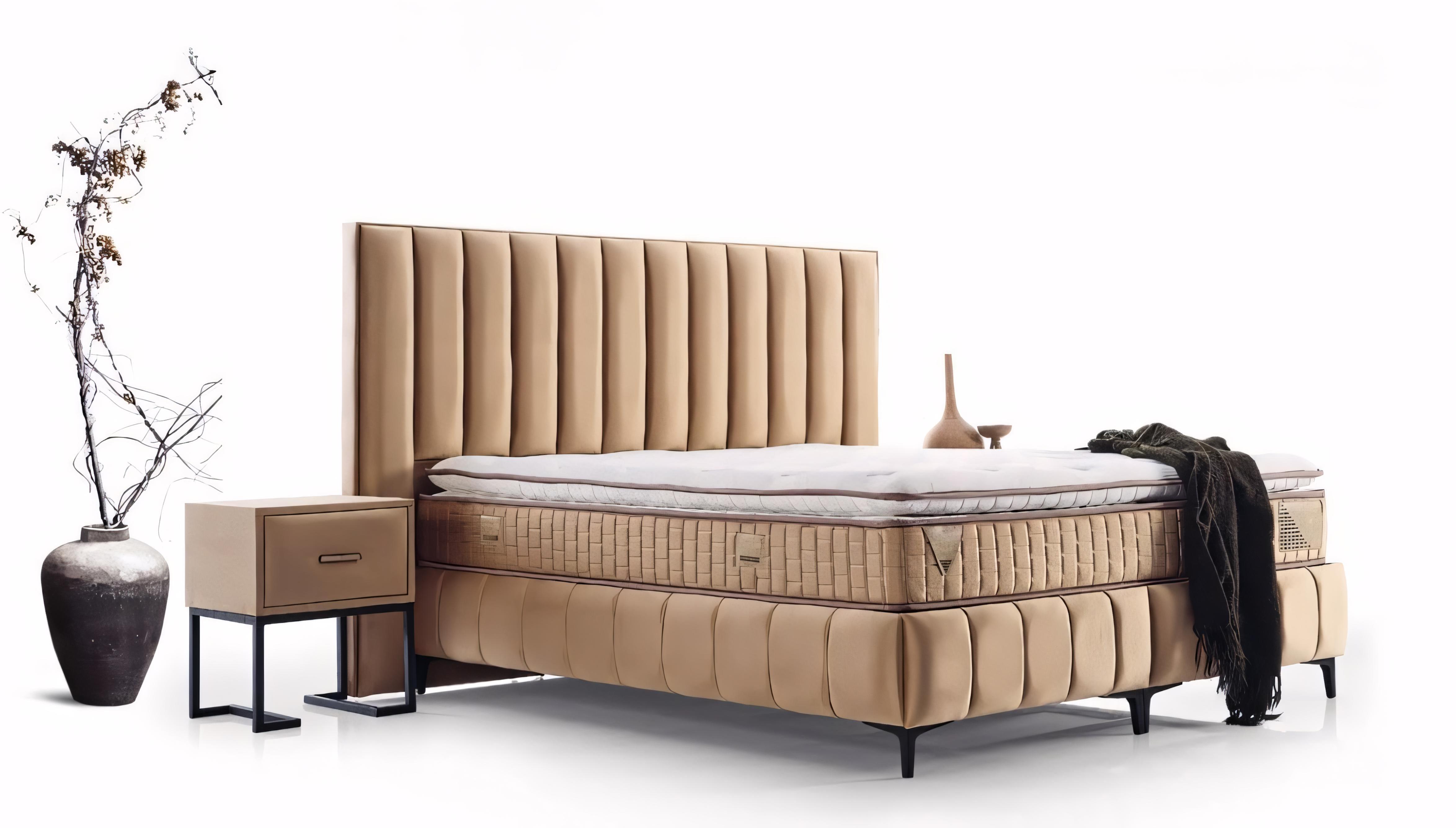 AEA Bett im eleganten Beige mit feiner Steppung und stilvollem Erscheinungsbild