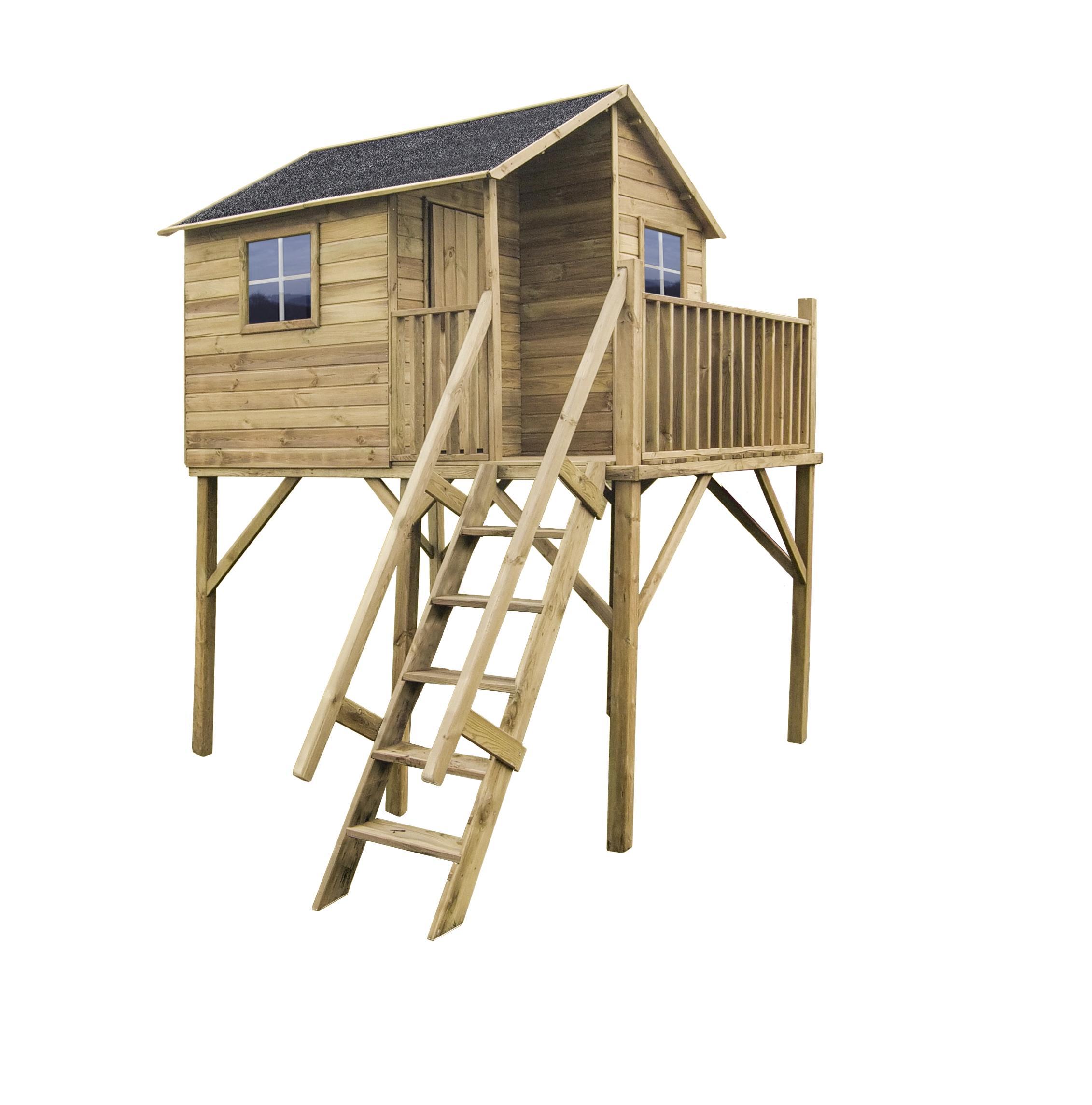 4iQ Holz-Spielhaus für Kinder Jerzyk MAX - Garten-Spielhaus aus Holz, 174,5 x 220,8 x 285,4 cm