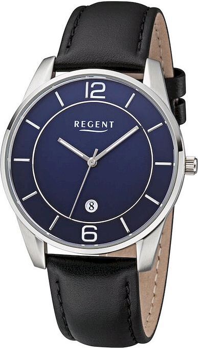 Regent Herren Uhr Lederarmband F-1235 Analog Leder Armbanduhr schwarz URF1235