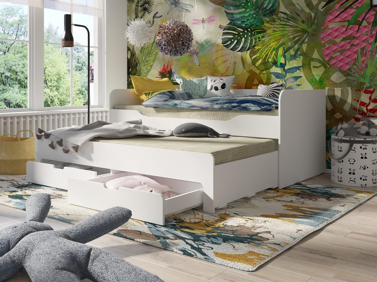 VENETI Kinderbett 90x200 mit Zustellbett MOGOTES - Alpinweiß 146-04-00035