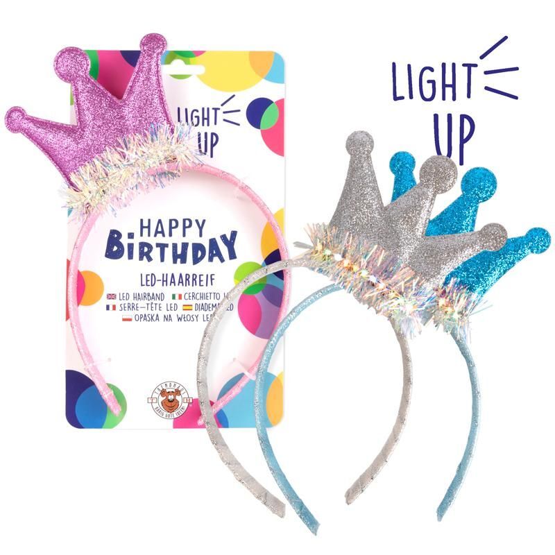Trendhaus Birthday Fun LED Haarreifen mit Krone 4fach sortiert 961792