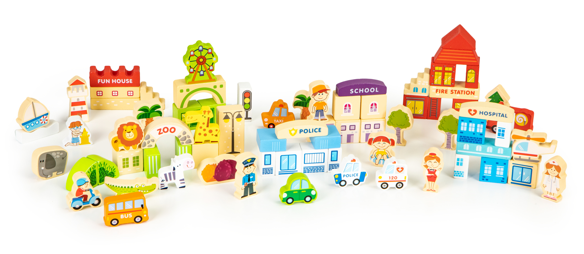 ecotoys - Holzbaukasten Urban Zoo 120 Teile MUHM015501