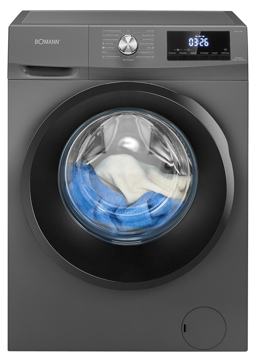 Bomann® Waschtrockner | Waschen und Trocknen in einem Durchgang | 8kg Waschen / 5kg Trocknen | Dampffunktion | 1400 U/Min. | WAT 7186 titan 771861