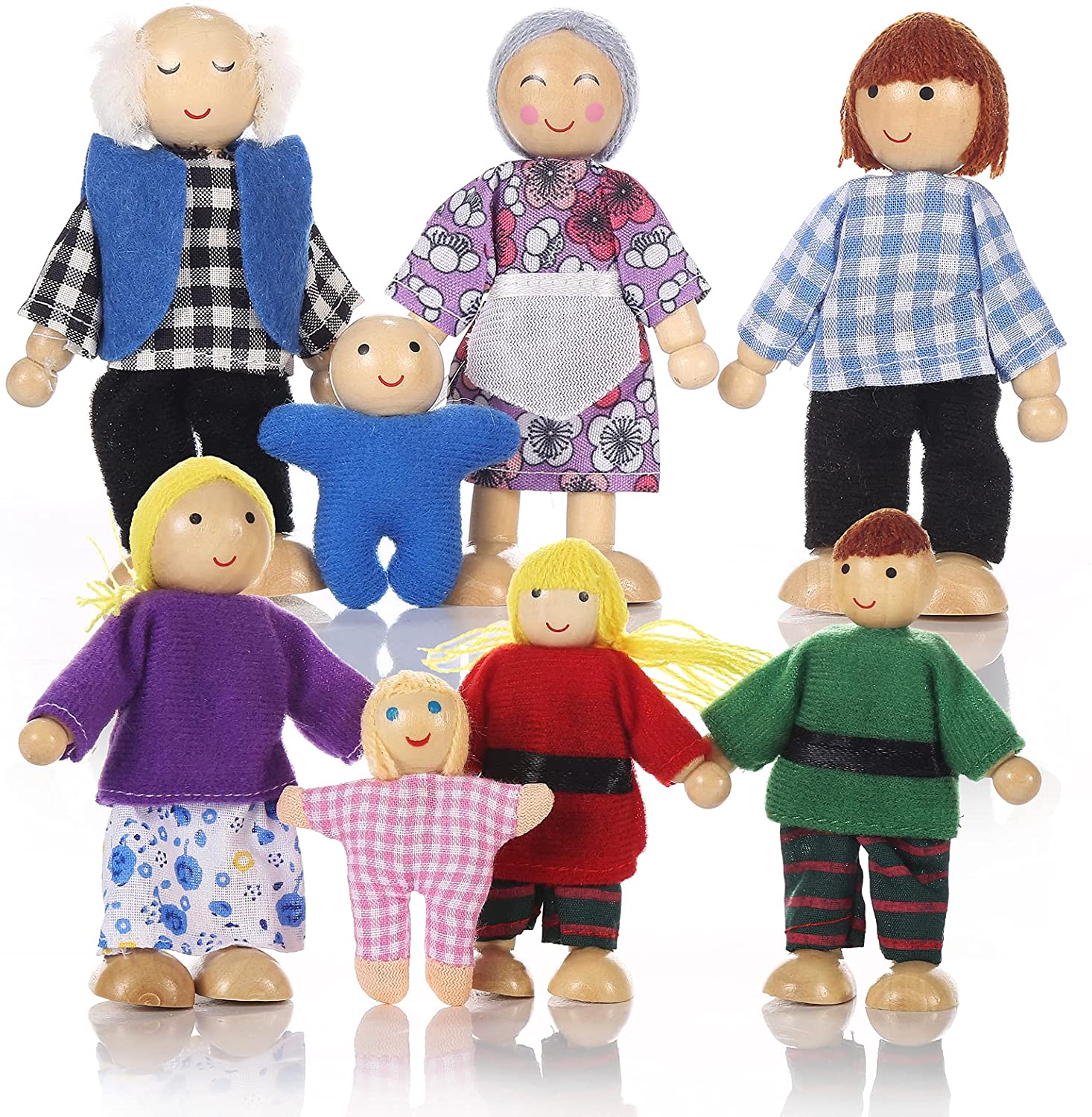 7 Personen Familie Puppen Biegepuppen für Kinder Puppenhaus Spielzeug 