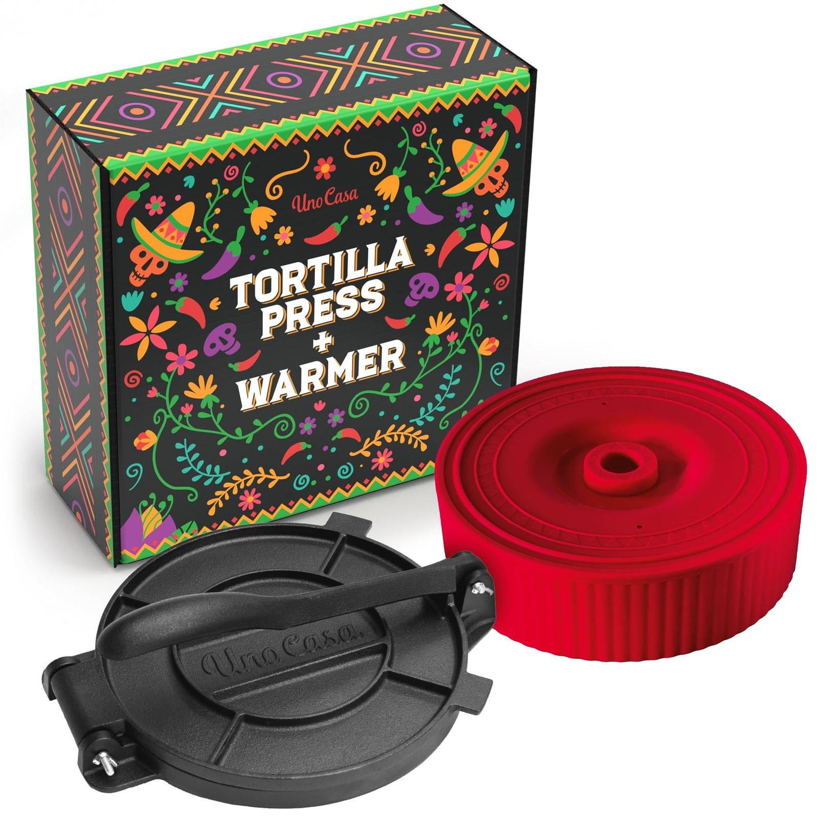 Merkloos Tortillapresse Tortilla-Presse Taco-Presse - Gusseisen - 20 cm - Mit Tortillawärmer - Für Tortillas und Tacos