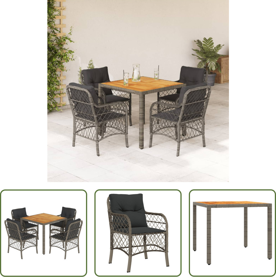 The Living Store 5-dielny záhradný jedálenský set s vankúšmi sivý polyratan