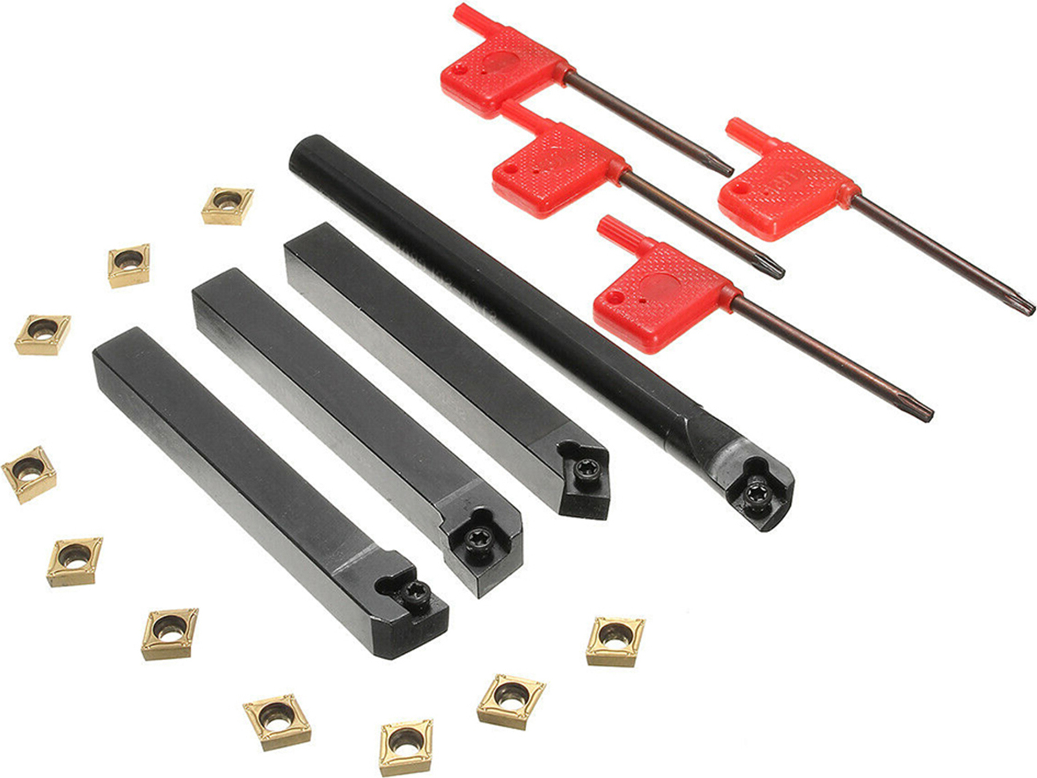 držiak sústruhu 4ks + karbidové vložky CCMT09T304 + kľúč T15