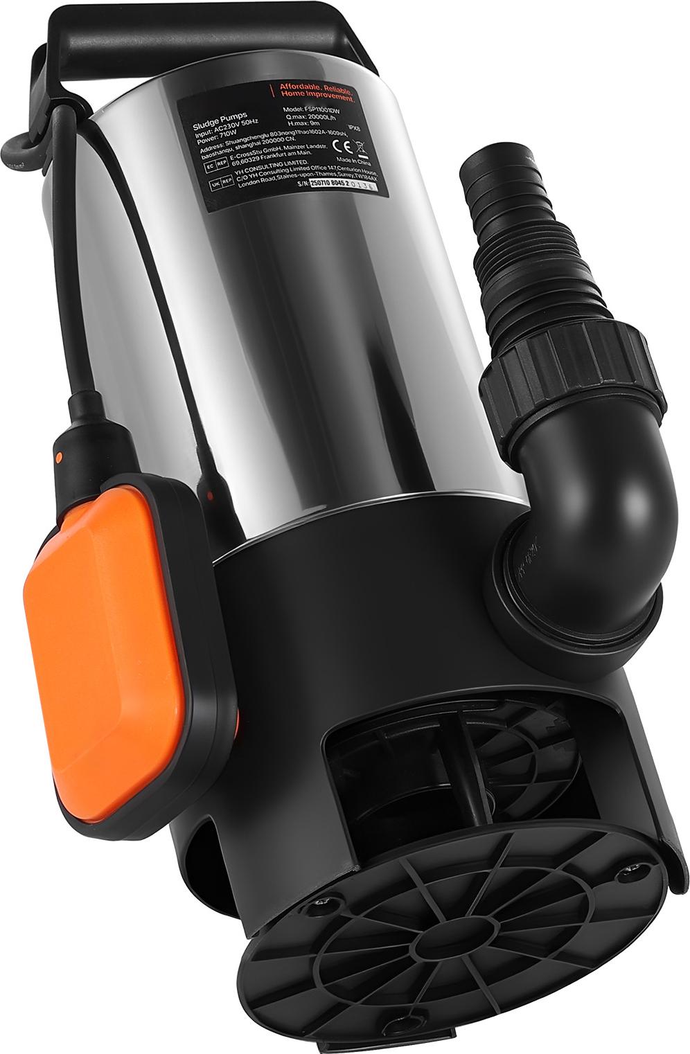 SucceBuy 710W ponorné čerpadlo, 20000l/h, čerpadlo na odpadovú, znečistenú a čistú vodu s automatickým plavákovým spínačom, 9m výtlačný výkon, vhodné pre bazény, jazierka a zaplavené oblasti