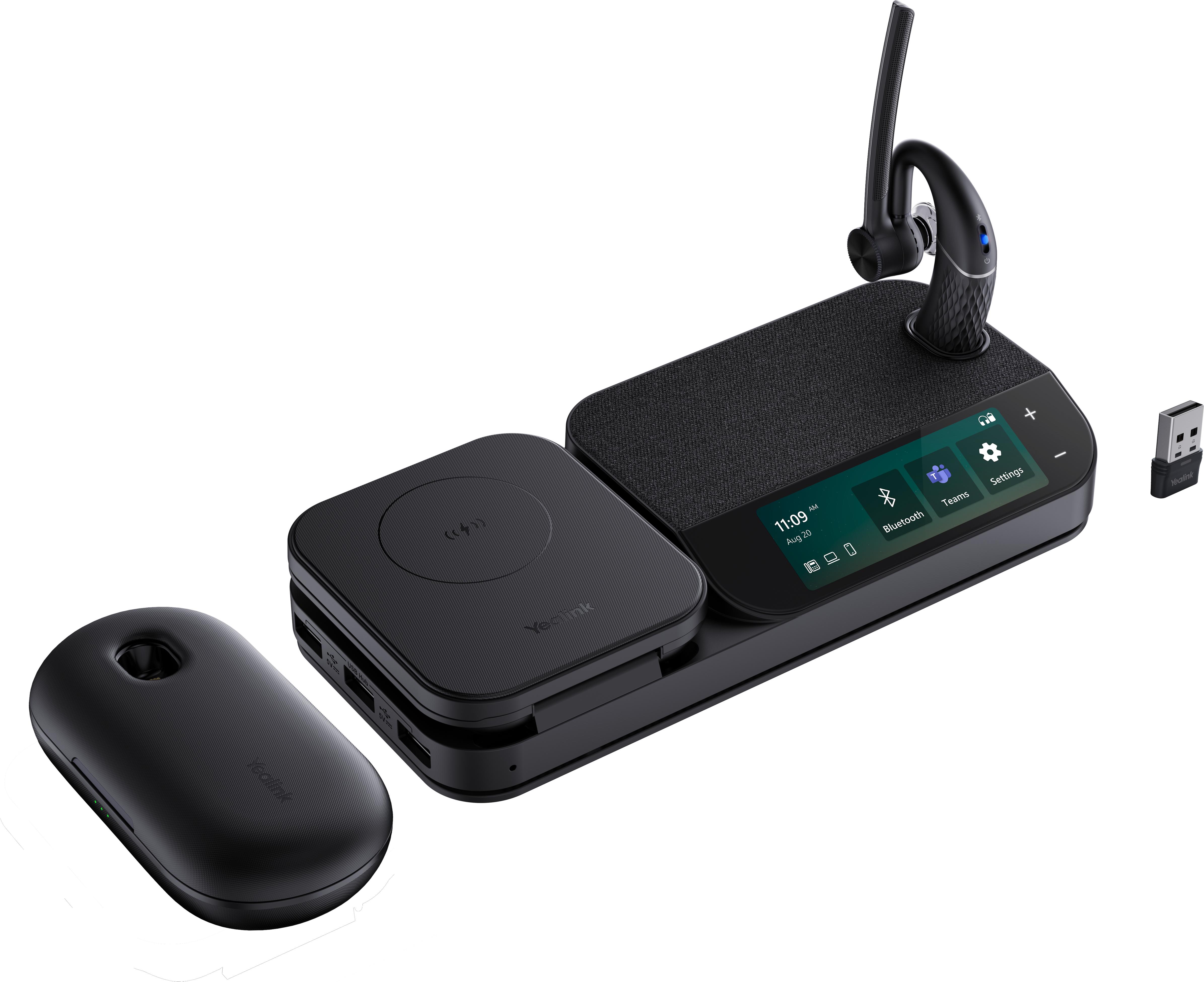 Yealink BH71-WORKSTATION-PRO Bezdrôtové slúchadlá a náhlavná súprava do uší Kancelária/telefónne centrum Nabíjacia kolíska Bluetooth čierna