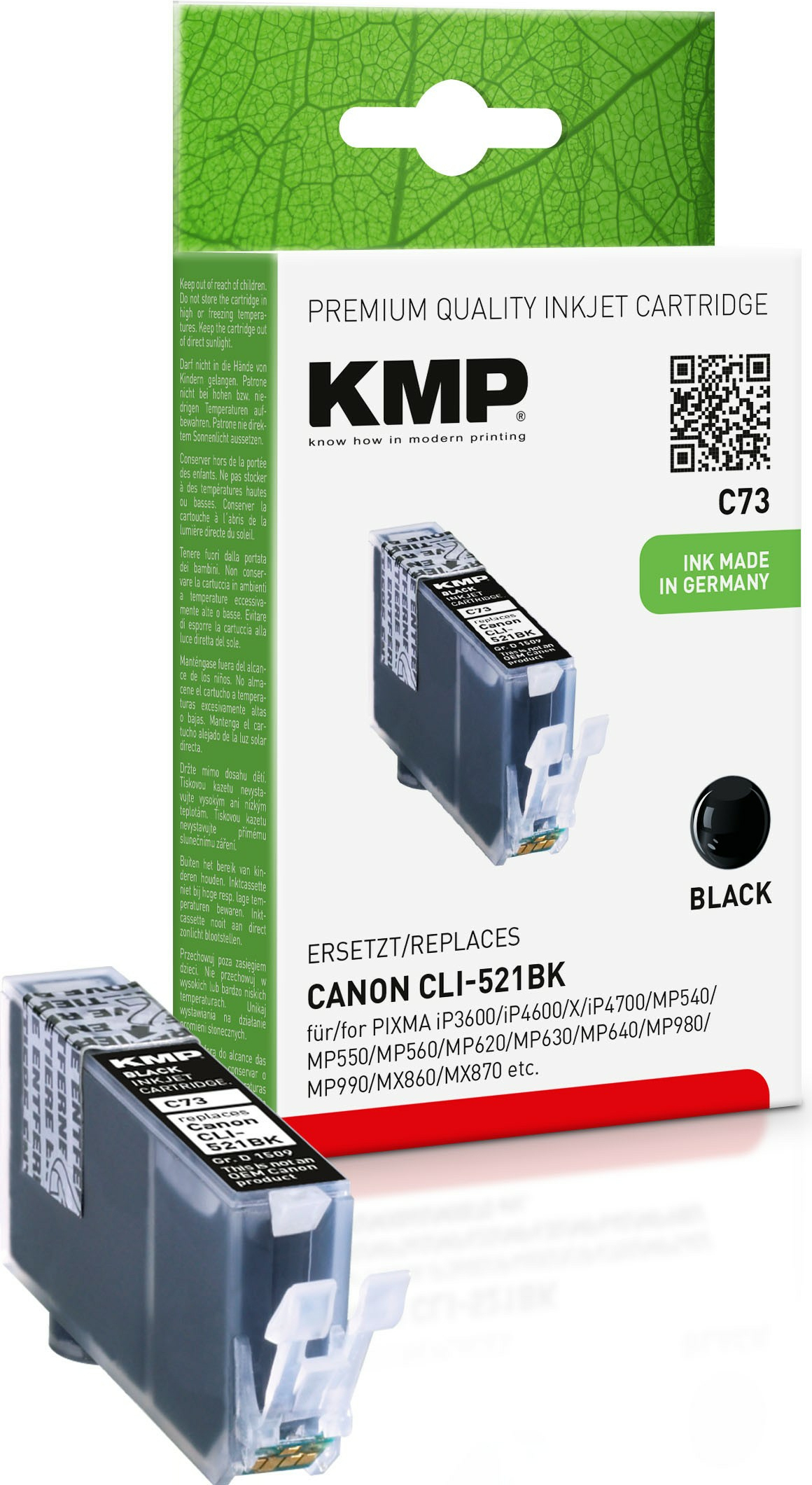 KMP C73 - 9 ml - čierna - kompatibilná - atramentová kazeta (alternatíva k: Canon 2933B001, Canon CLI-521BK)