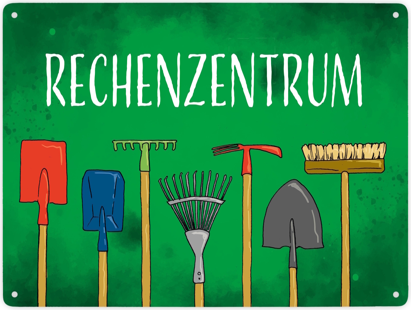 speecheese Rechenzentrum Metallschild XXL in 28x38 cm mit Gartengeräten