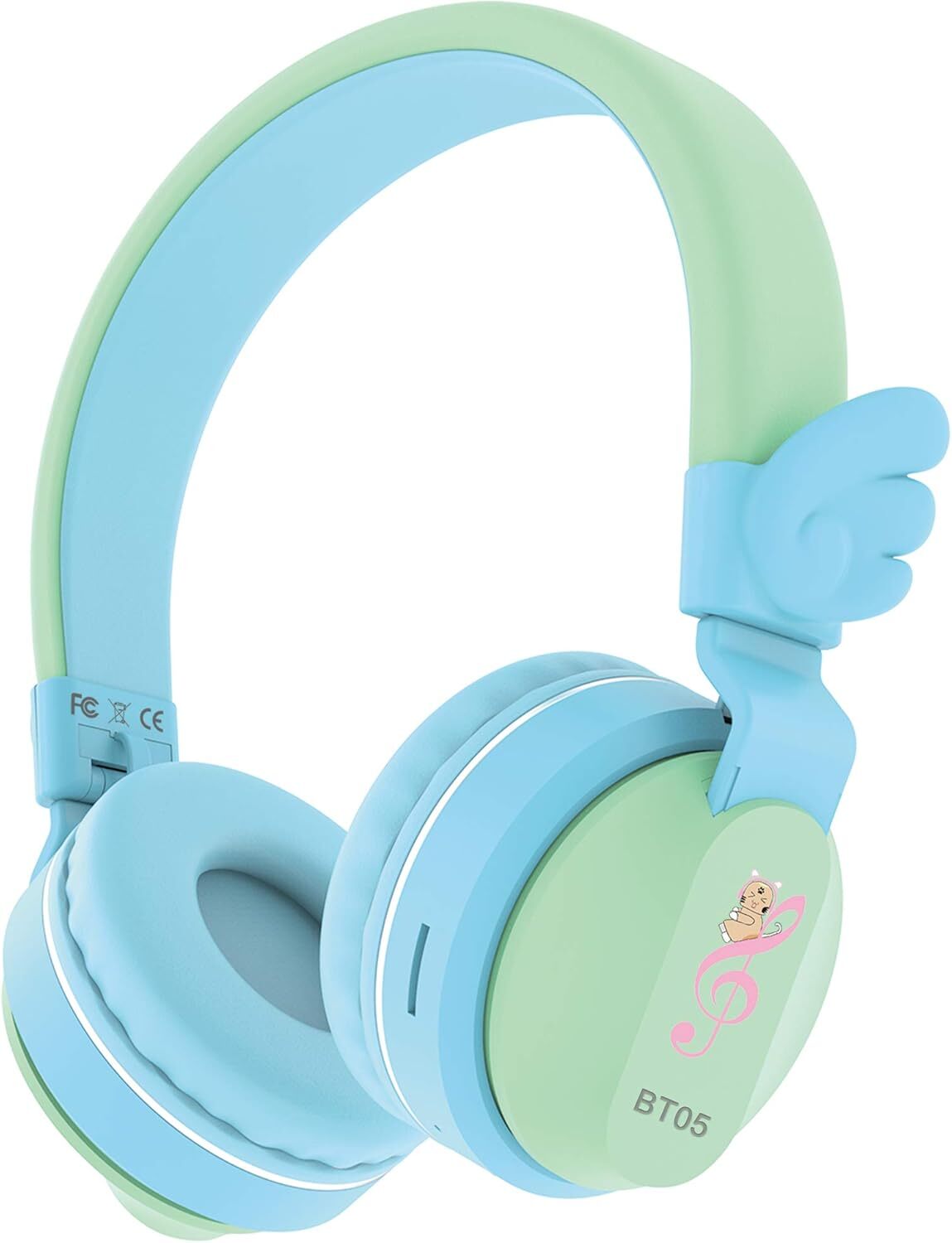 Detské slúchadlá Riwbox BT05 Wings, bezdrôtové, Bluetooth, cez uši, 85 dB/103 dB, ovládanie hlasitosti, skladacie, s mikrofónom/TF kartou