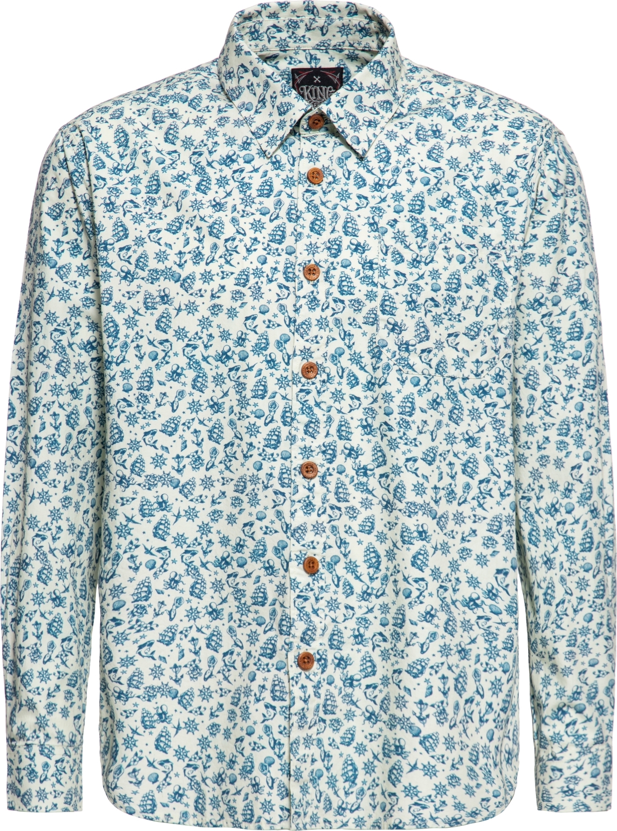 KING KEROSIN Langarm Hemd Mit Old-School-Tattoos Sailor-Tattoos Offwhite S