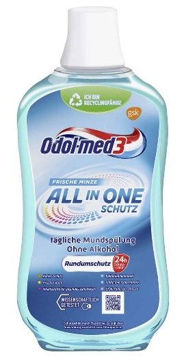 Odol-med3 Mundspülung All in One, alkoholfreie Mundspülung für die tägliche Mundhygiene und ein frisches und sauberes Mundgefühl, 500ml