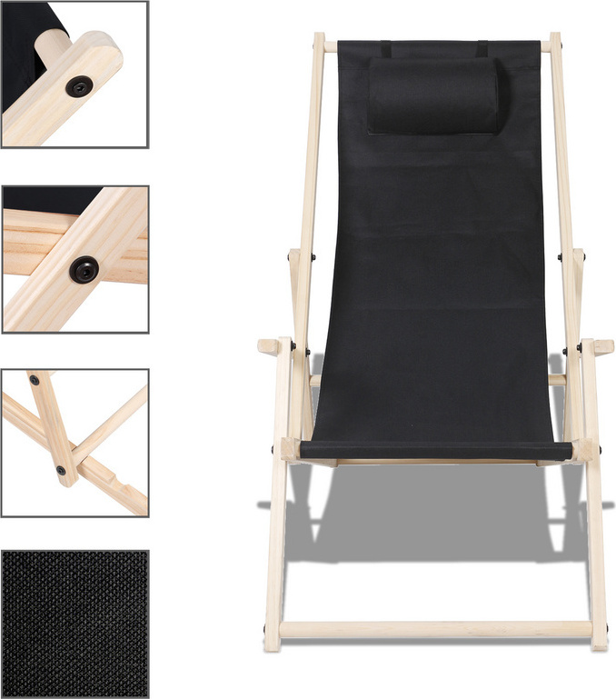 Lehátko Skladacie drevené lehátko Záhradné lehátko Záhradné kreslo Skladacie skladacie drevené čierne s madlami