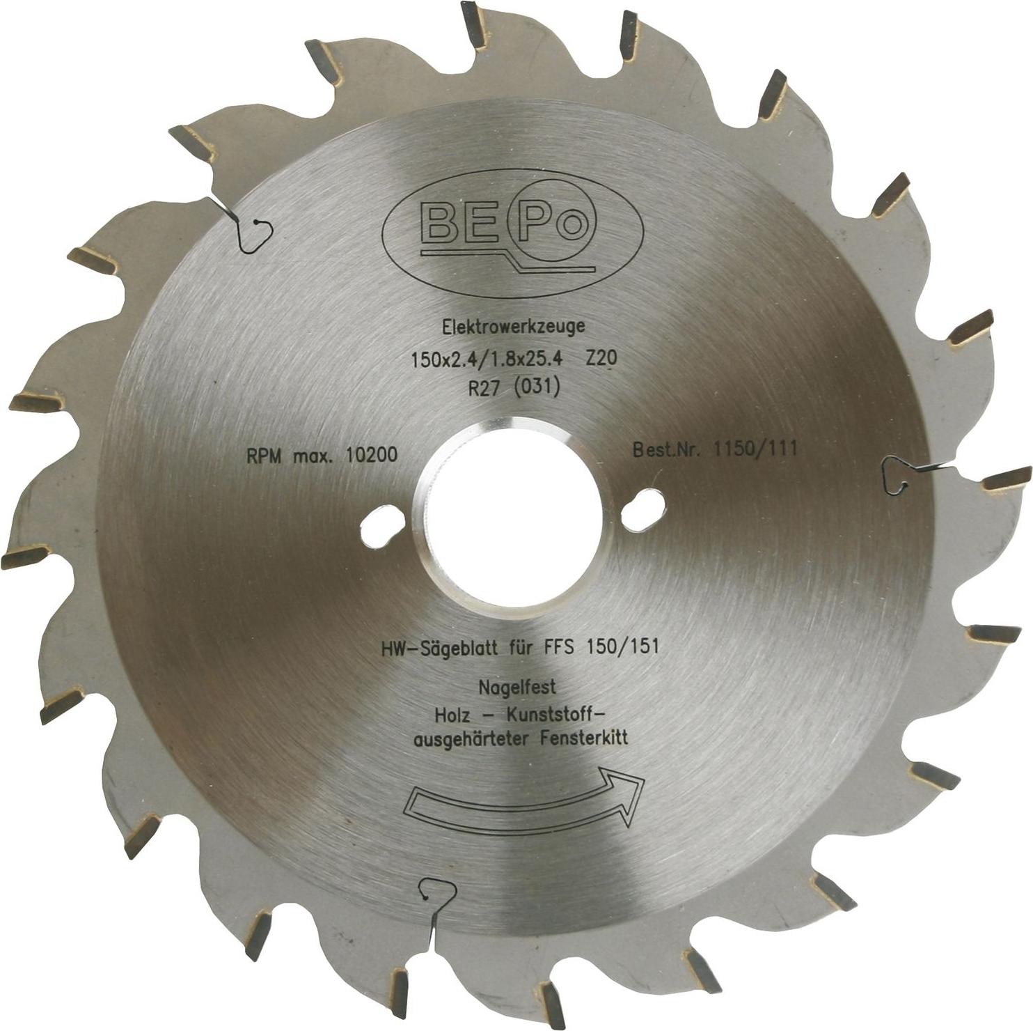 Bepo Sägeblatt (Holzsägeblatt) ø 150 mm für Holz und ausgehärteter Kitt HW 1150/111