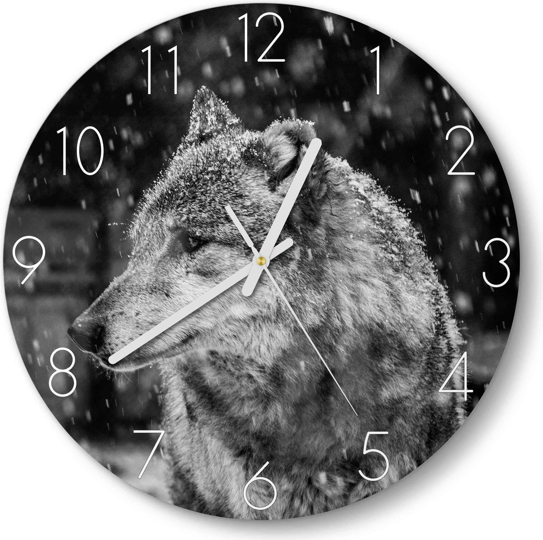 DEQORI Glasuhr Ø30 cm Zahlen 'Winterwächter' Wanduhr Glas Uhr Design leise Küchenuhr WC-D30-N-3001