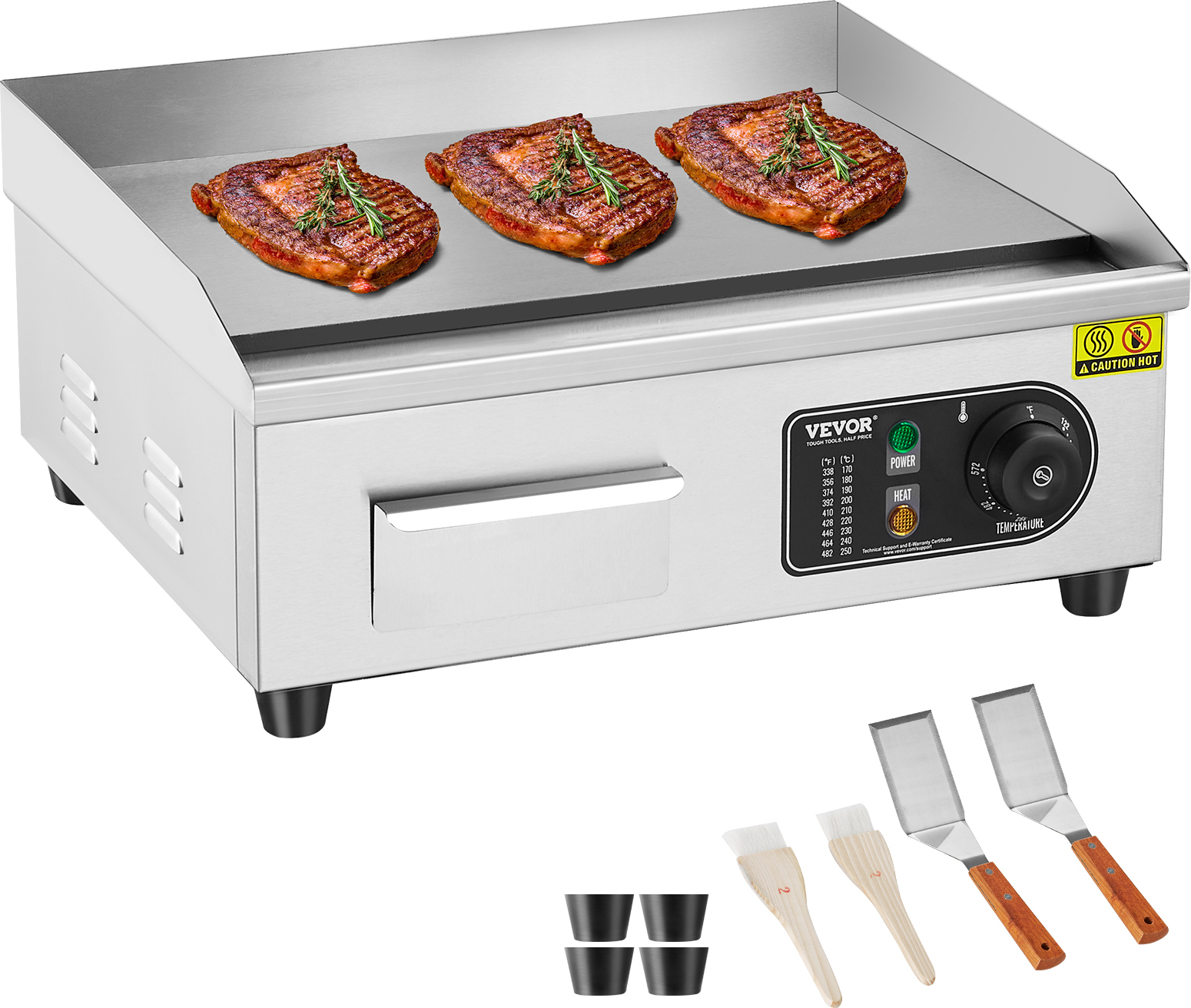 VEVOR Komerčný elektrický gril, 2800 W, plochá grilovacia doska na pracovnú dosku, nastaviteľná teplota od 50-300 °C, 45 x 30 x 1 cm, grilovacia doska z nehrdzavejúcej ocele s