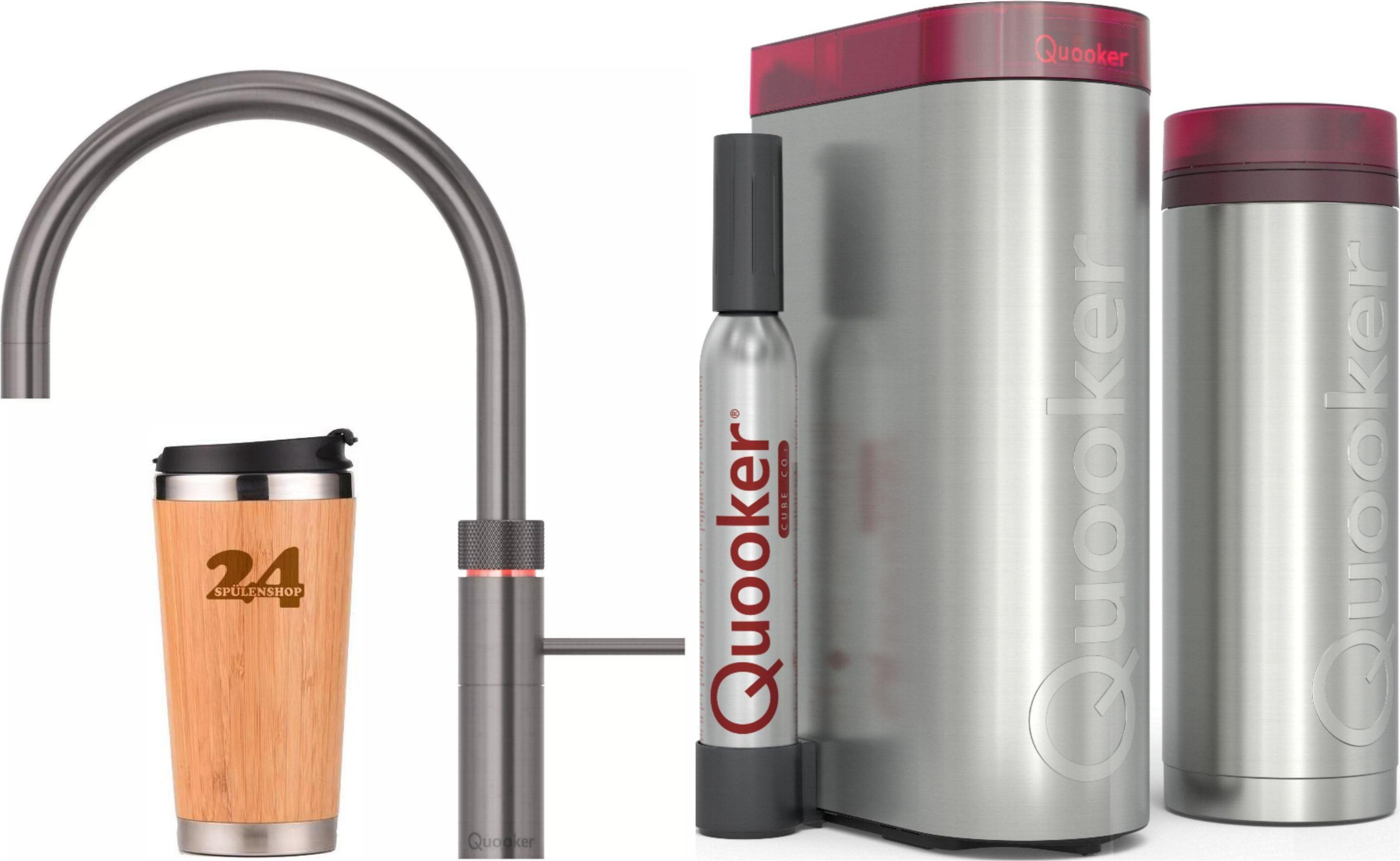 "QUOOKER FUSION ROUND Festauslauf Gunmetal PVD VAQ PRO3 mit CUBE 2 *Der Wasserhahn, der alles kann! (3FRGMECUBE)" (2-St) 100°C Kochendwasserhahn