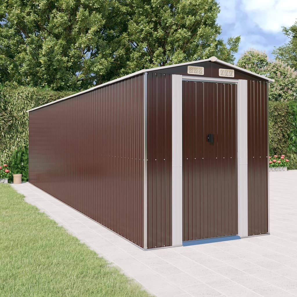 vidaXL Prístrešok na náradie tmavohnedý 192x772x223 cm Pozinkovaná oceľ