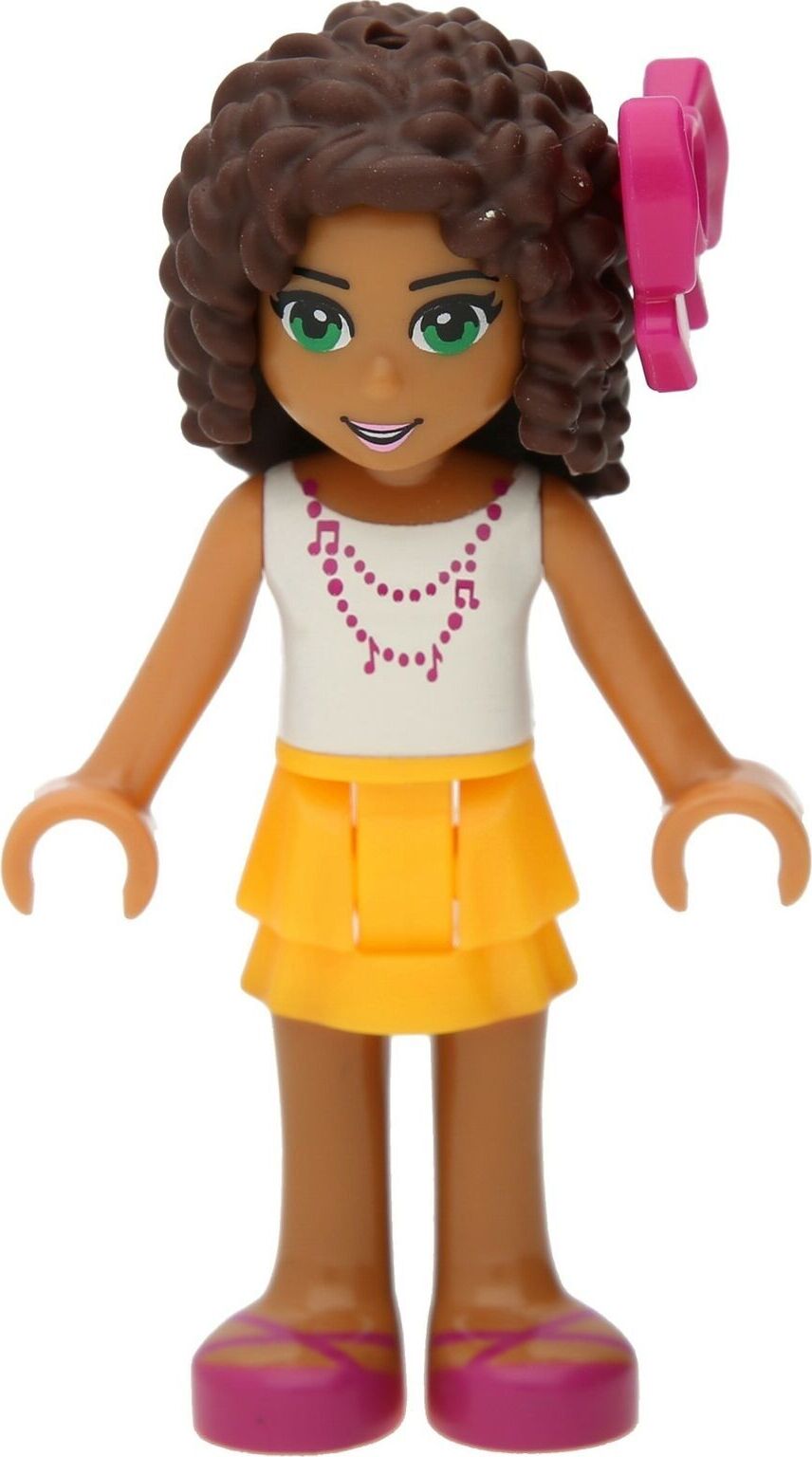 [N] Friends Andrea, Bright Light Orange Layered Skirt, White Top with Necklace with Music Notes, Bow