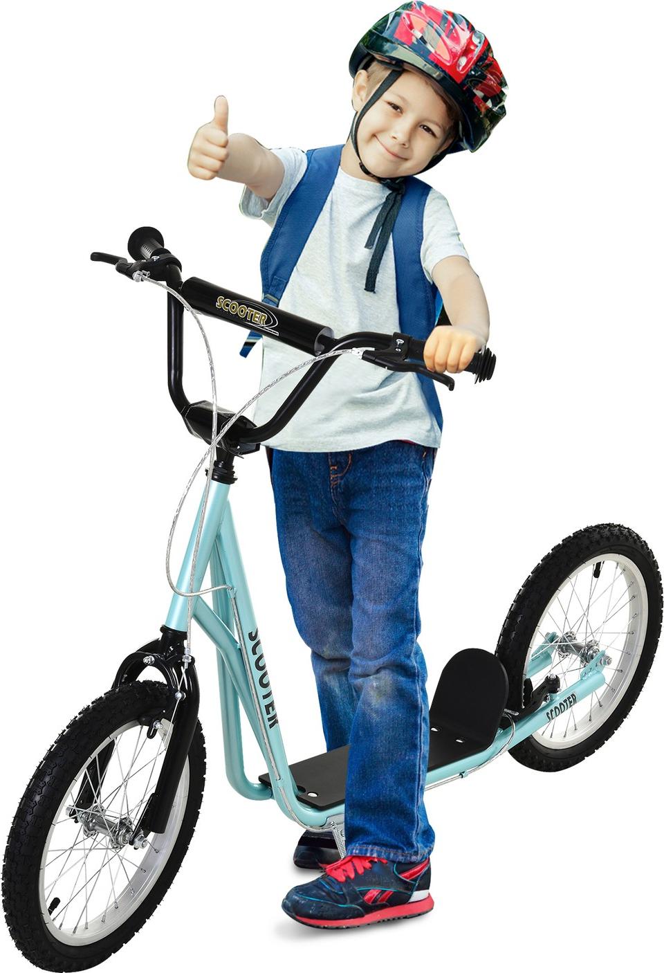 Kinderroller Scooter Faltbarer Tretroller mit Luftreifen & Handbremse, Cityroller, Abenteuer für Kinder ab 5 Jahre, 16 Zoll| Aosom