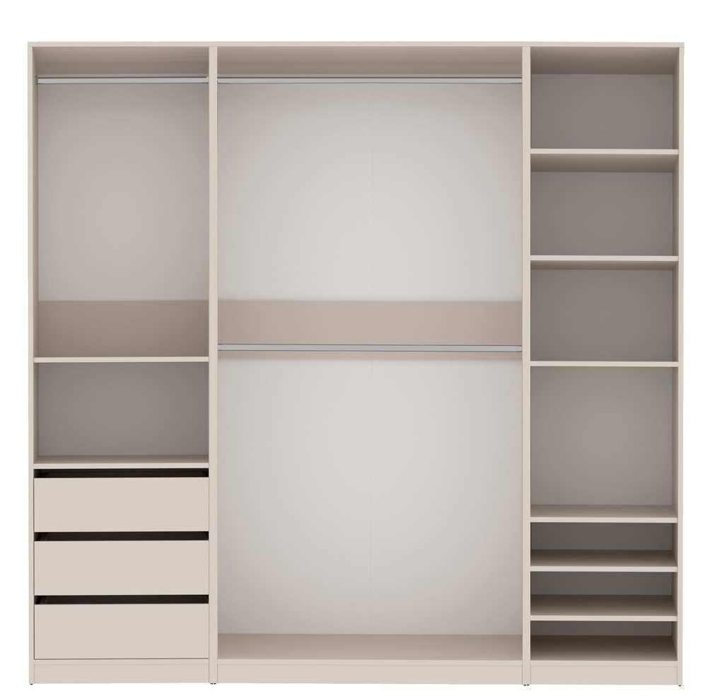 Marmex Möbel Marmex TRES J, offener Kleiderschrank mit Kleiderbügeln, Ablagen, Schubladen 210x206x51 cm, graubeige cashmere