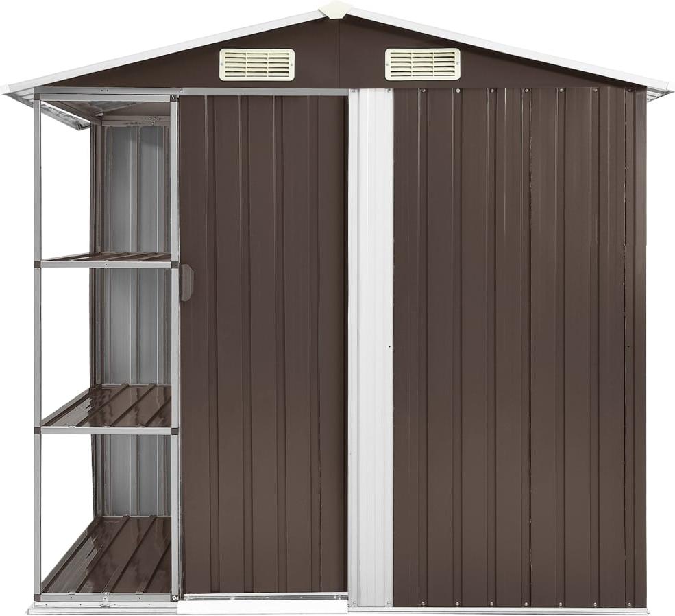 vidaXL Záhradný prístrešok s policou hnedý 205x130x183 cm železo