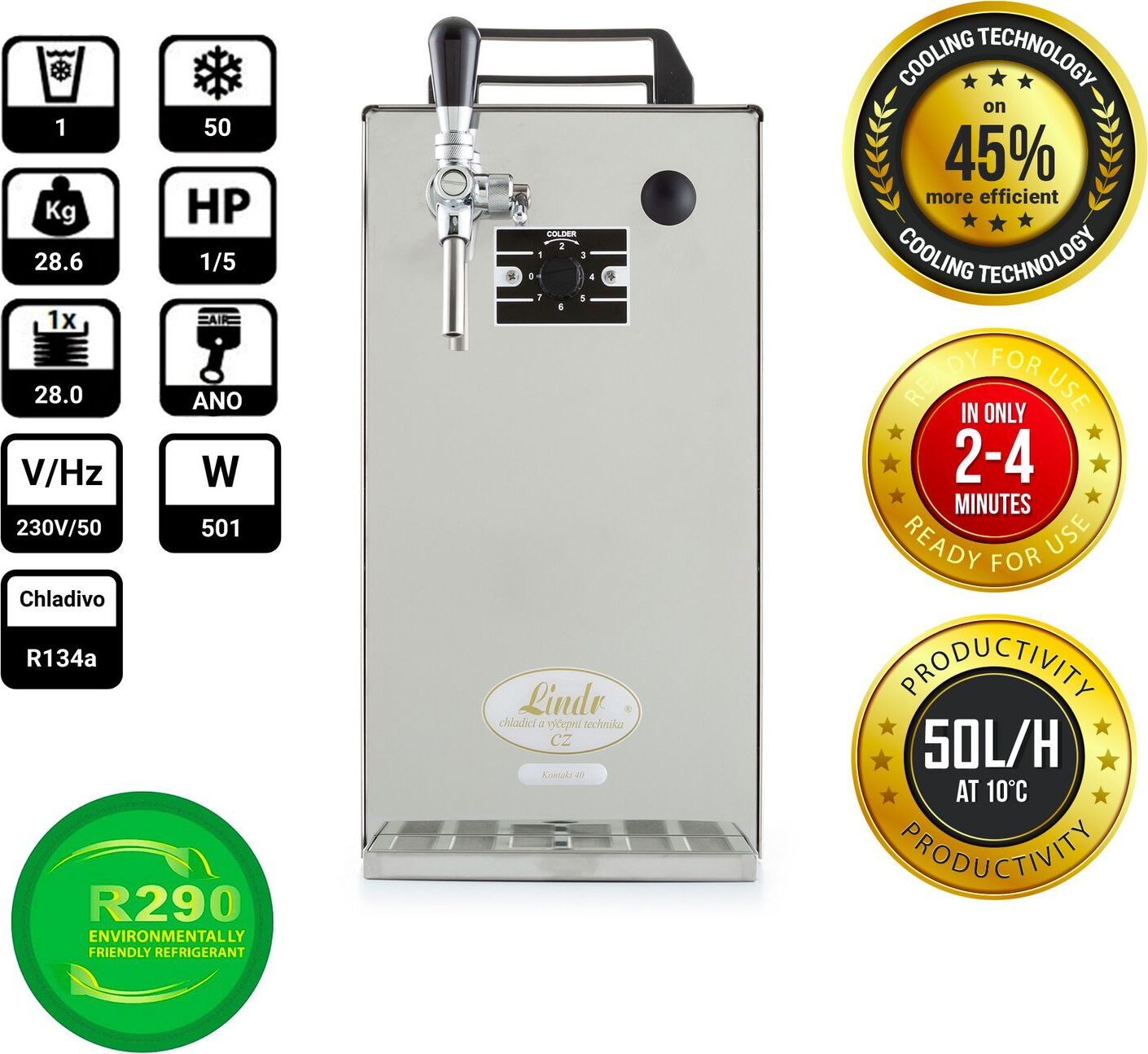 ich-zapfe Zapfanlage K 40 Bierzapfanlage 1-leitig Bier Durchlaufkühler, Bierzapfanlage, Trockenkühler, 50 Liter/h, Green Line NEW-8754