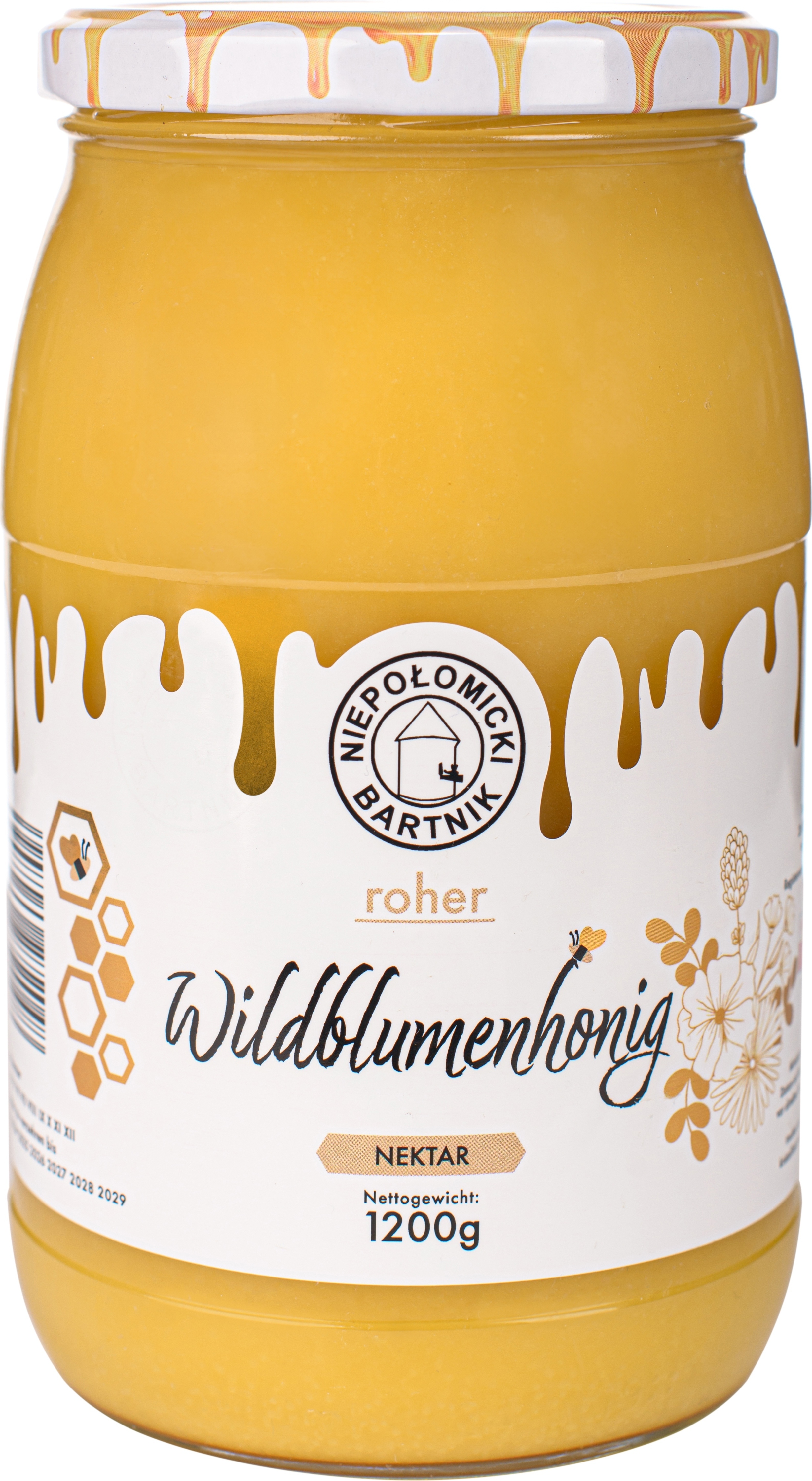 Niepolomicki Bartnik Wildblumenhonig 1200g Roh und Frisch Großes Glas Bienenhonig Blütenhonig aus der Imkerei PL12015289