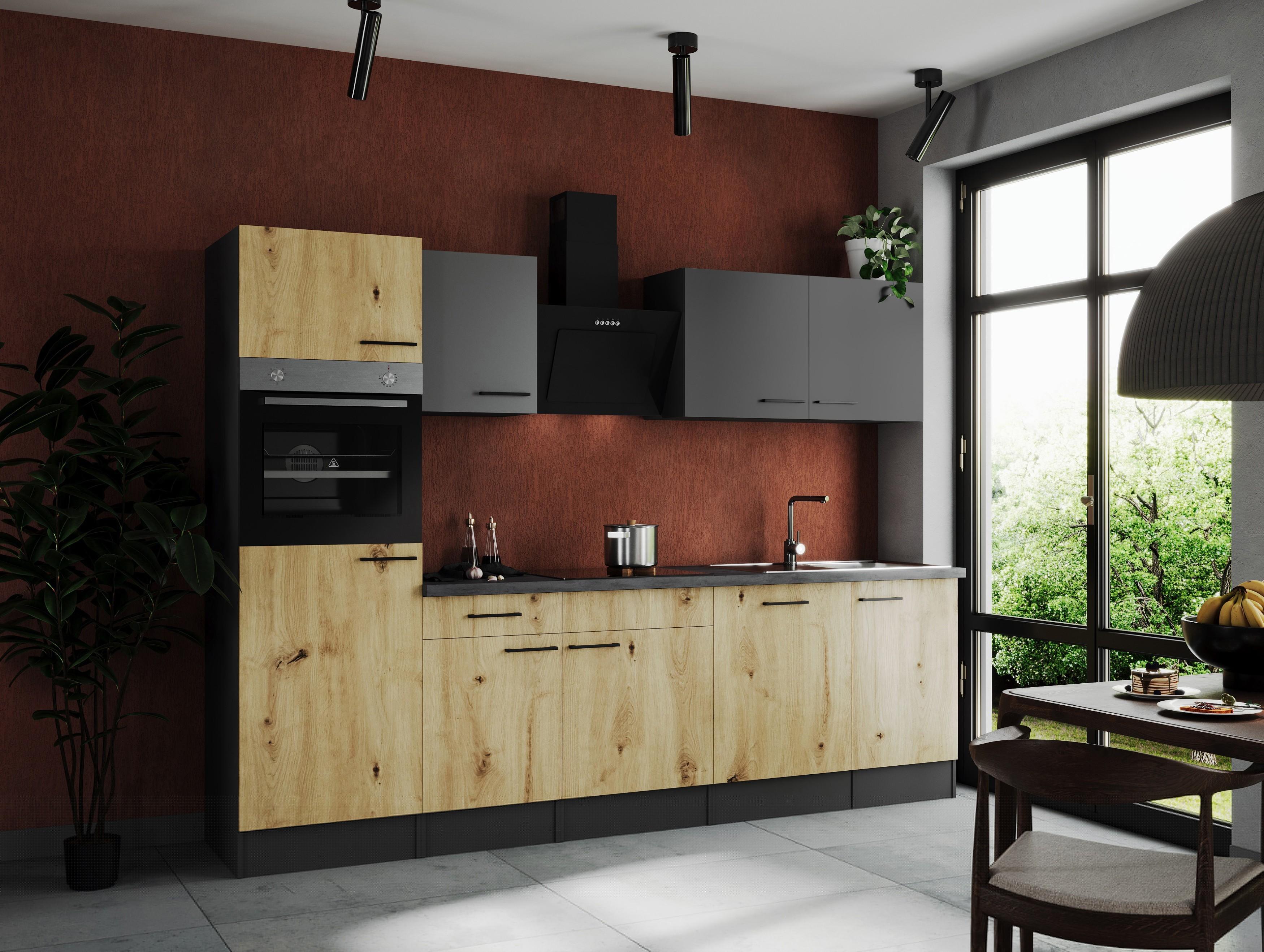 Küche Küchenzeile Küchenblock Grau Matt Artisan Eiche Oliver 280 cm Respekta KB280GRGA