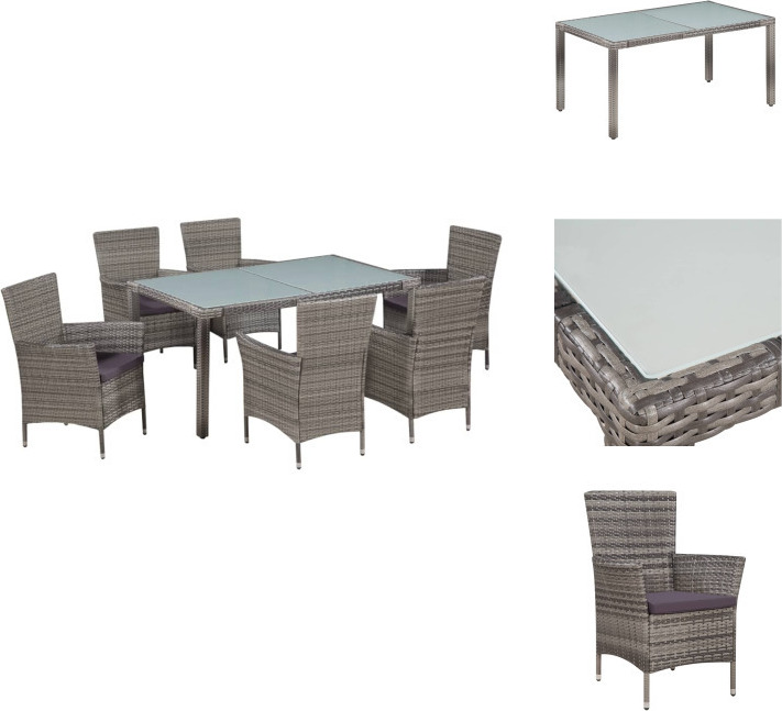 vidaXL 7-dielny záhradný jedálenský set s vankúšmi polyratan sivý - Záhradný nábytok sety