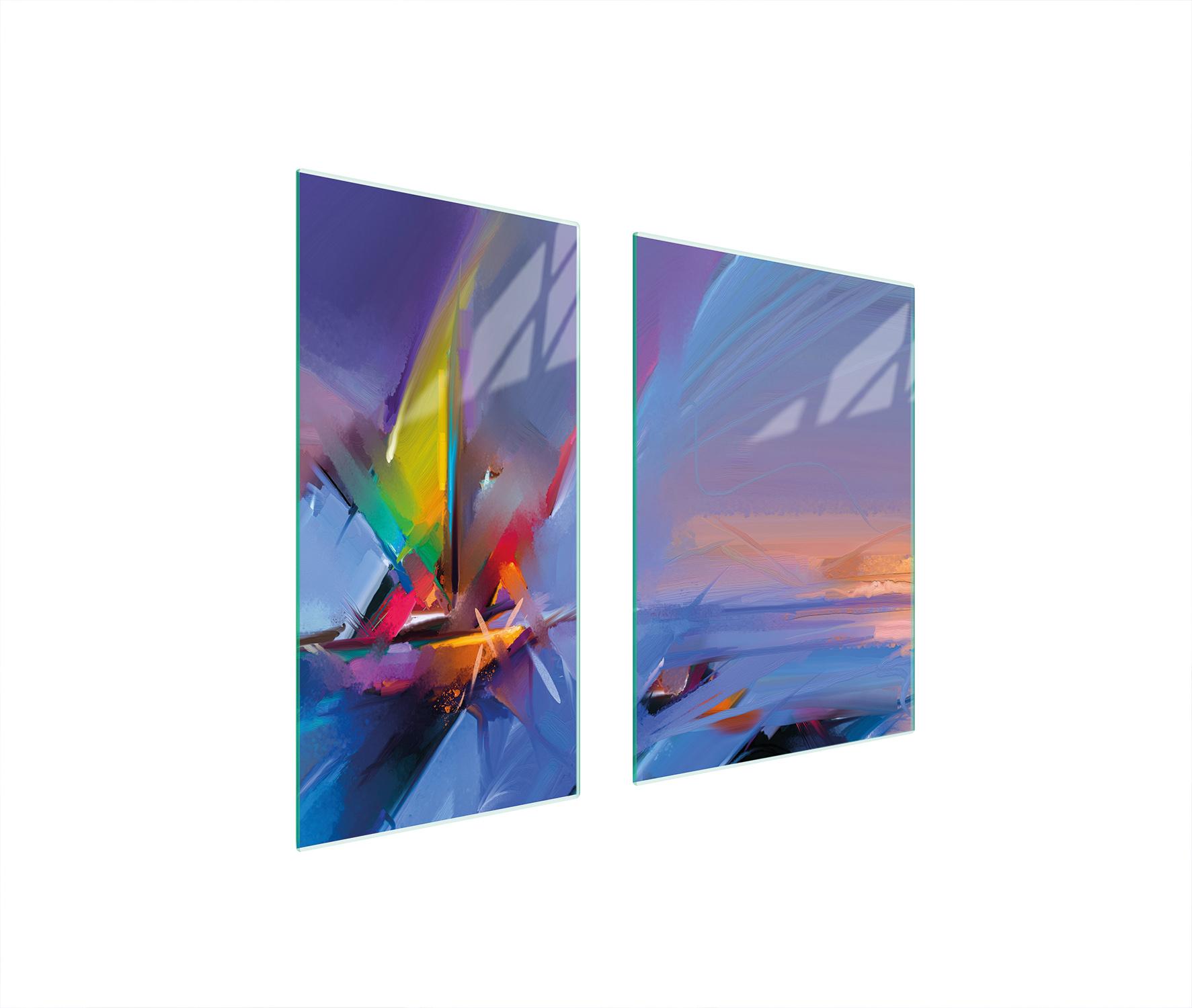 TMK ArtDeko Herdabdeckplatten 2 teilig 75x52 Ceranfeld Abdeckung Glas Schneidebrett Abstraktion Bunt