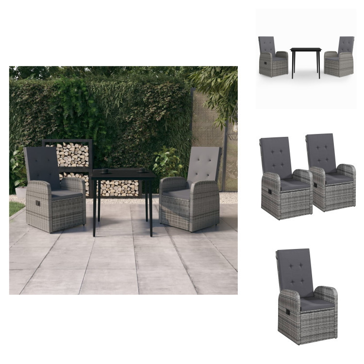 vidaXL 3-dielny záhradný jedálenský set s vankúšmi sivý - Záhradné nábytkové zostavy