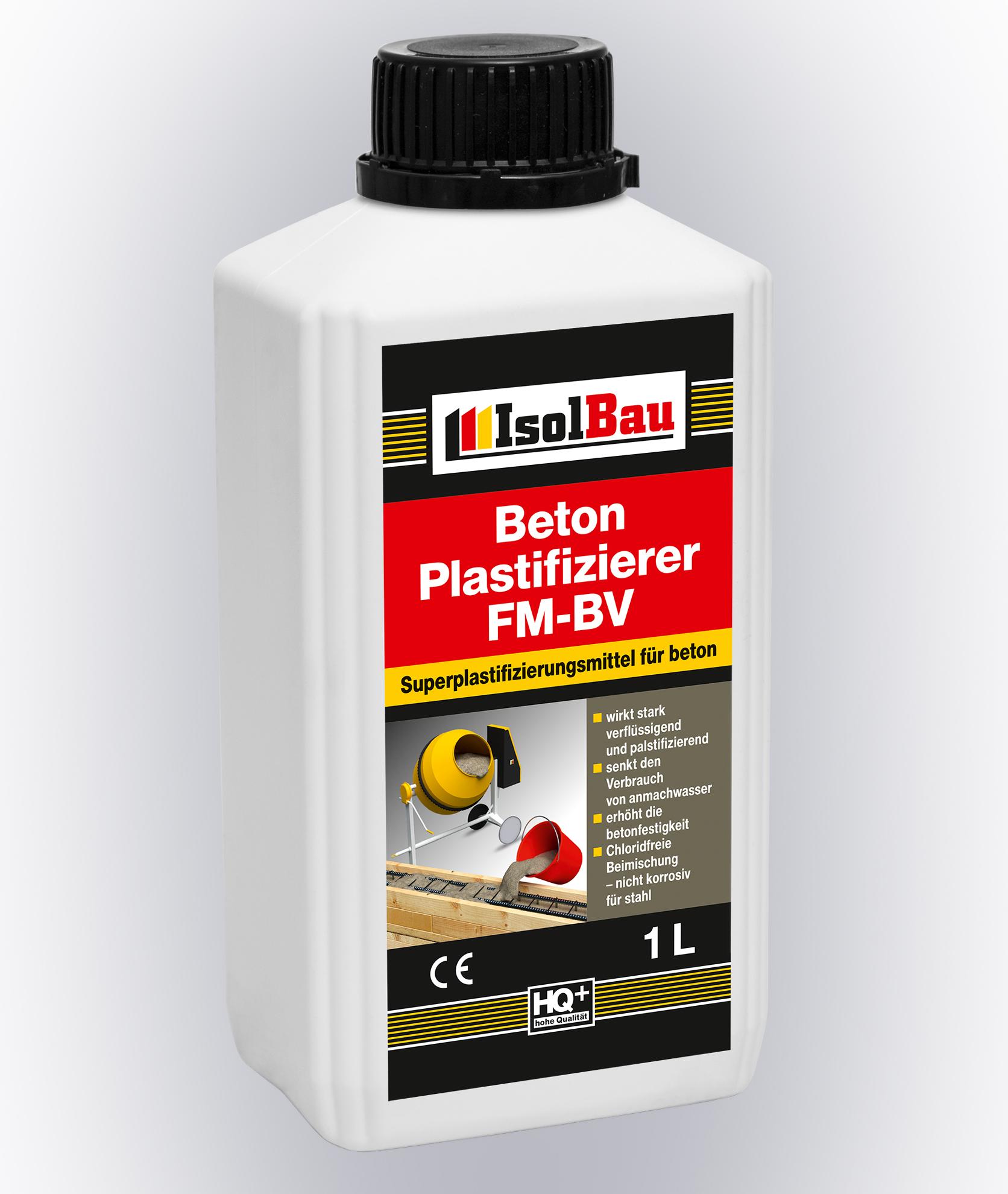 Isolbau Beton Plastifizierer FM-BV - 1 Liter, stark verflüssigend & plastifizierend – Betonverflüssiger Fliessmittel als Zusatzmittel für Estrich, Beton, Mörtel - Chlorfrei, keine Stahlkorrosion