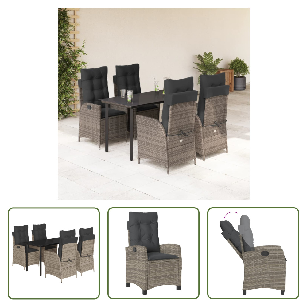 The Living Store 5-dielny záhradný jedálenský set s vankúšmi sivý polyratan