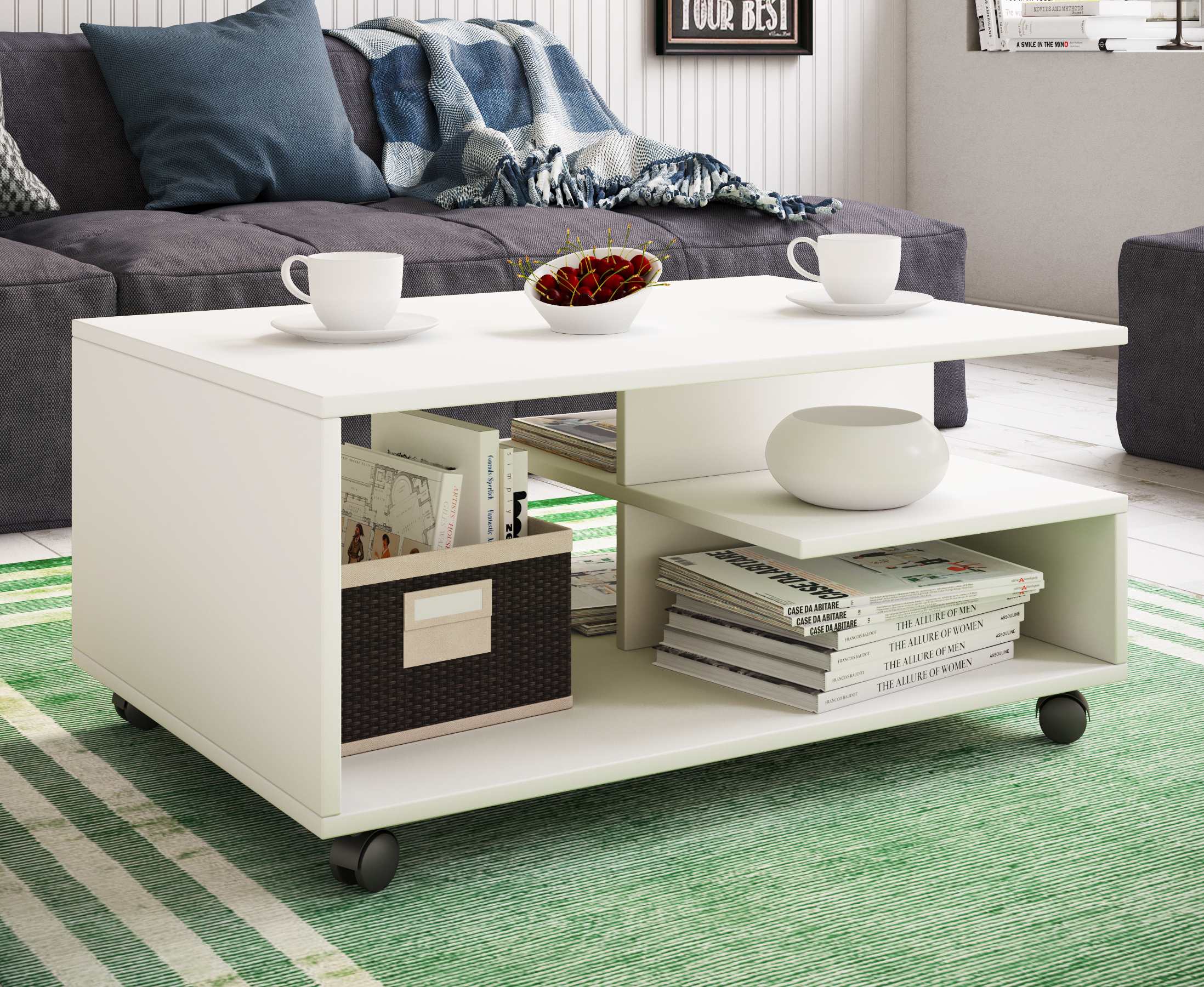 VCM Holz Couchtisch schlicht | Sofatisch Rollen | Maße ca. H. 41 x B. 80 x T. 50 cm | rollbar Kaffeetisch - Stango L 916989