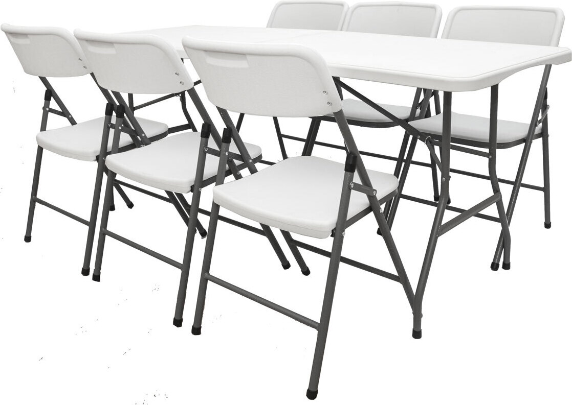 Záhradný stôl L 180x70x74cm + 6 stoličiek biely