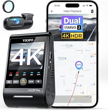 Viofo A229 Pro 4K + 2K dual starlight vision 2, HDR predná zadná kamera do auta, hlasové ovládanie a 5GHz Wi-Fi kamera do auta, veľmi presná GPS CPL
