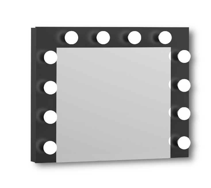 Meblowa1 Schminkspiegel LED mit 12 Samsung-Glühbirnen Schwarz 80x65 cm Neutralweiß 4000K inkl. 230V Elektroinstallation Wandmontage LS-12LED-schwarz