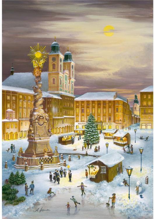 Olewinski & Tochter Adventskalender Linz mit Kunstmotiv und Linzer Torte